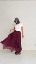 Flowy Crinkle Skirt In Burgundy