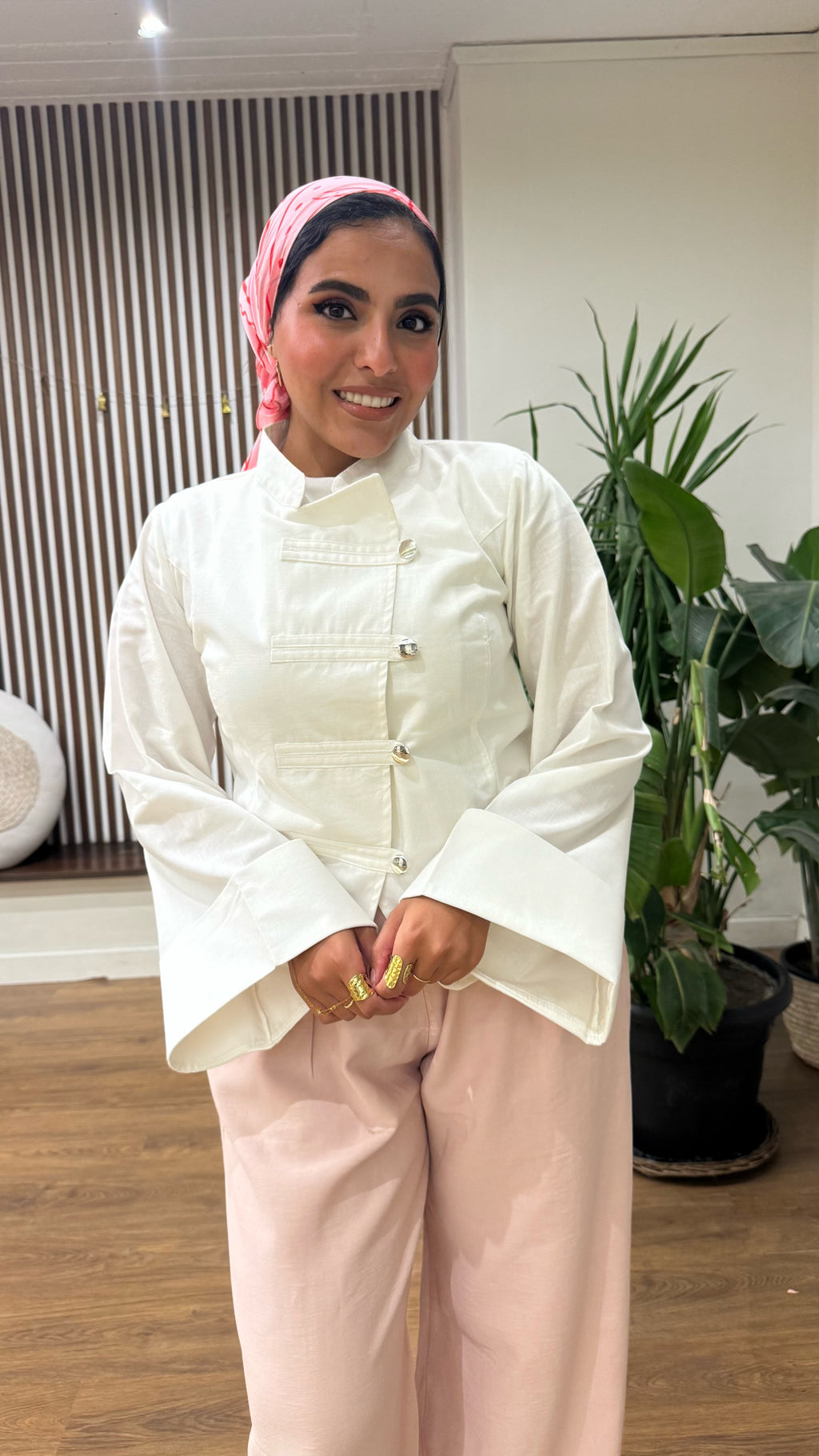 Chinese Collar Blouse In Off-White