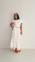 Flowy Crinkle Skirt In White