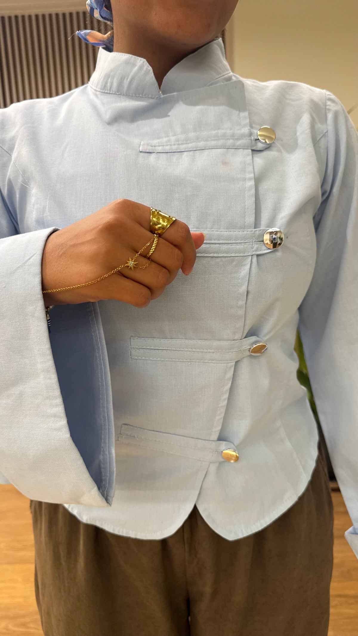 Chinese Collar Blouse In Babyblue