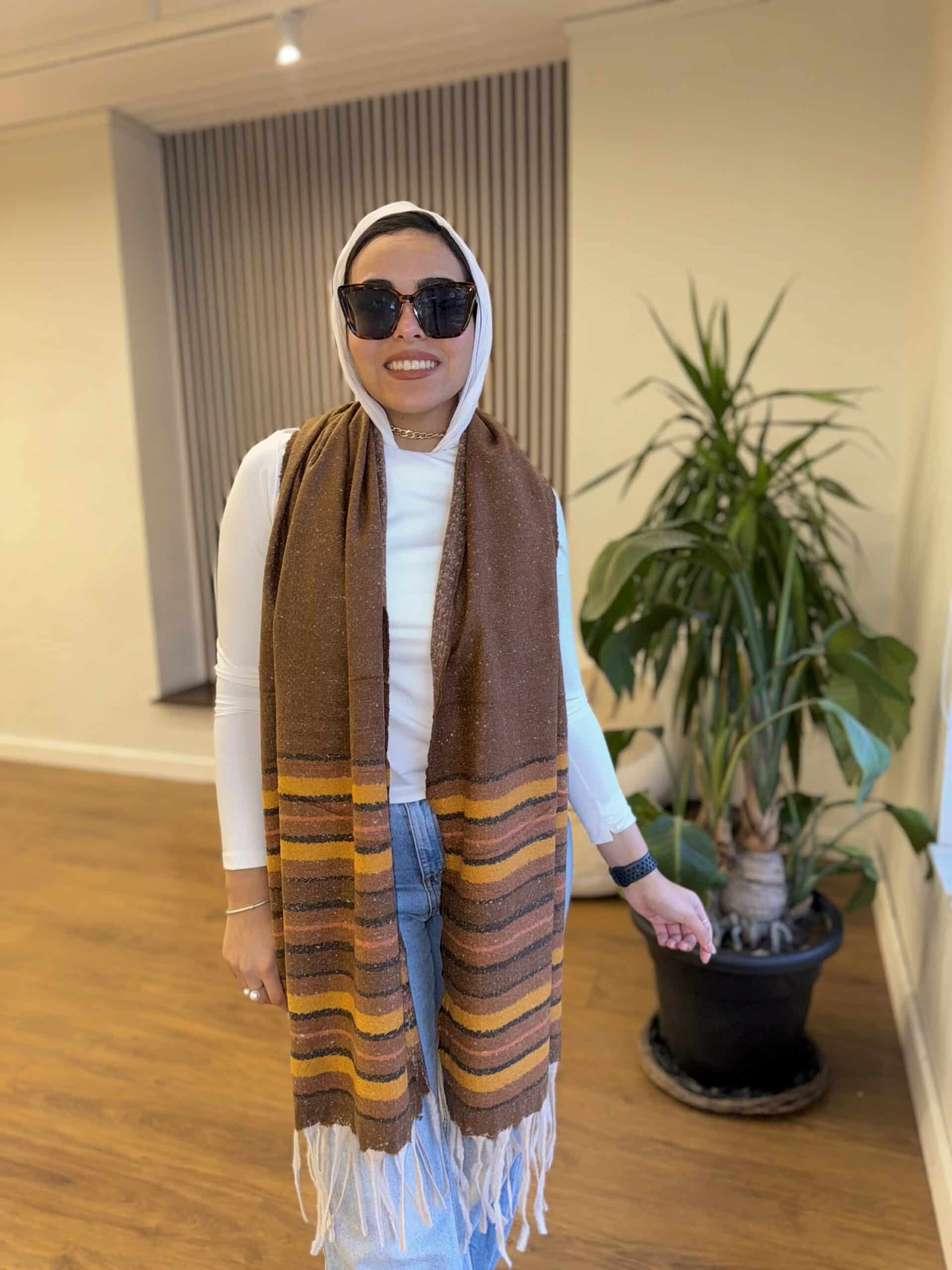 Striped Brown Wool Shawl