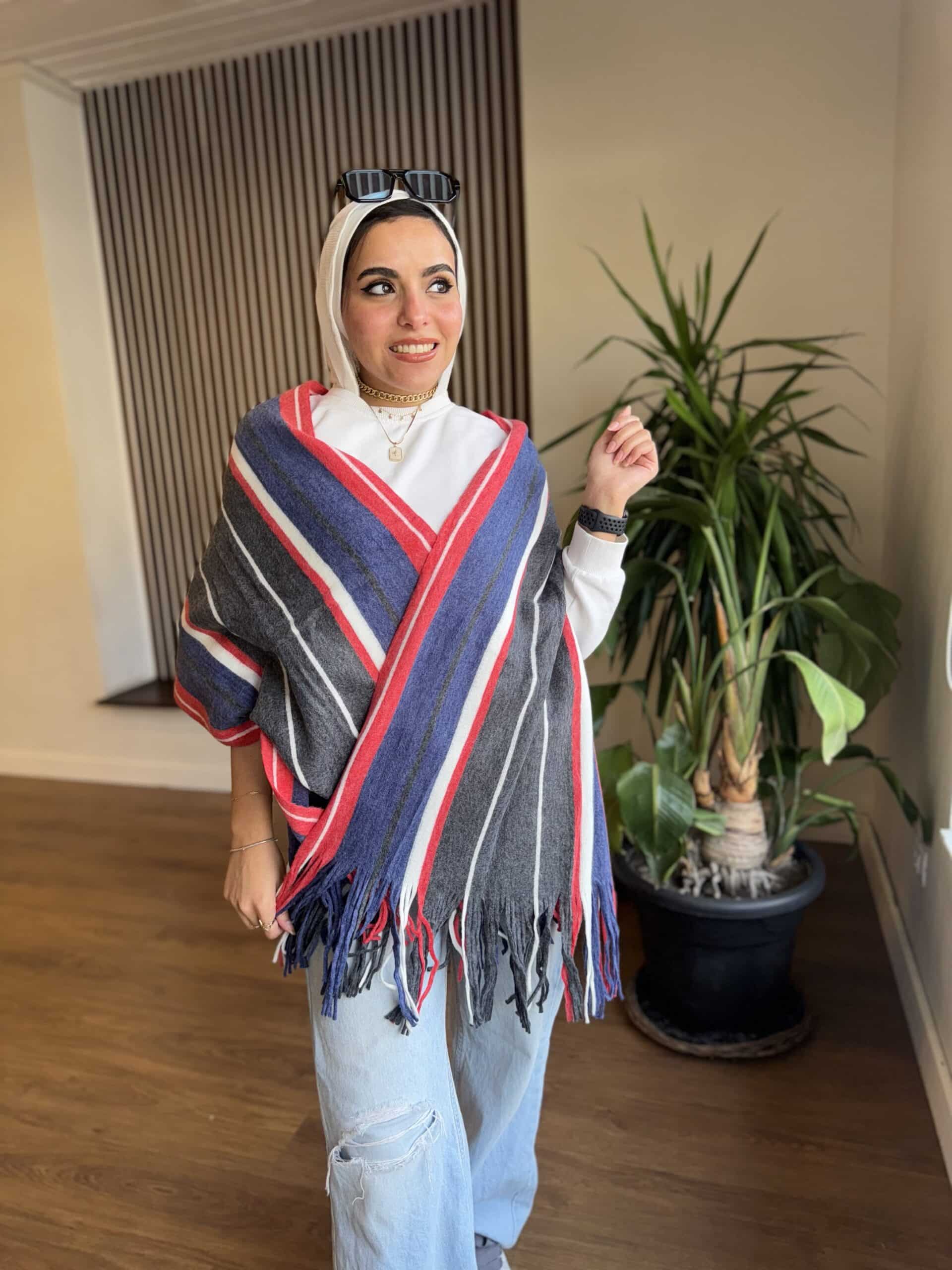 Red Tricolor Wool shawl