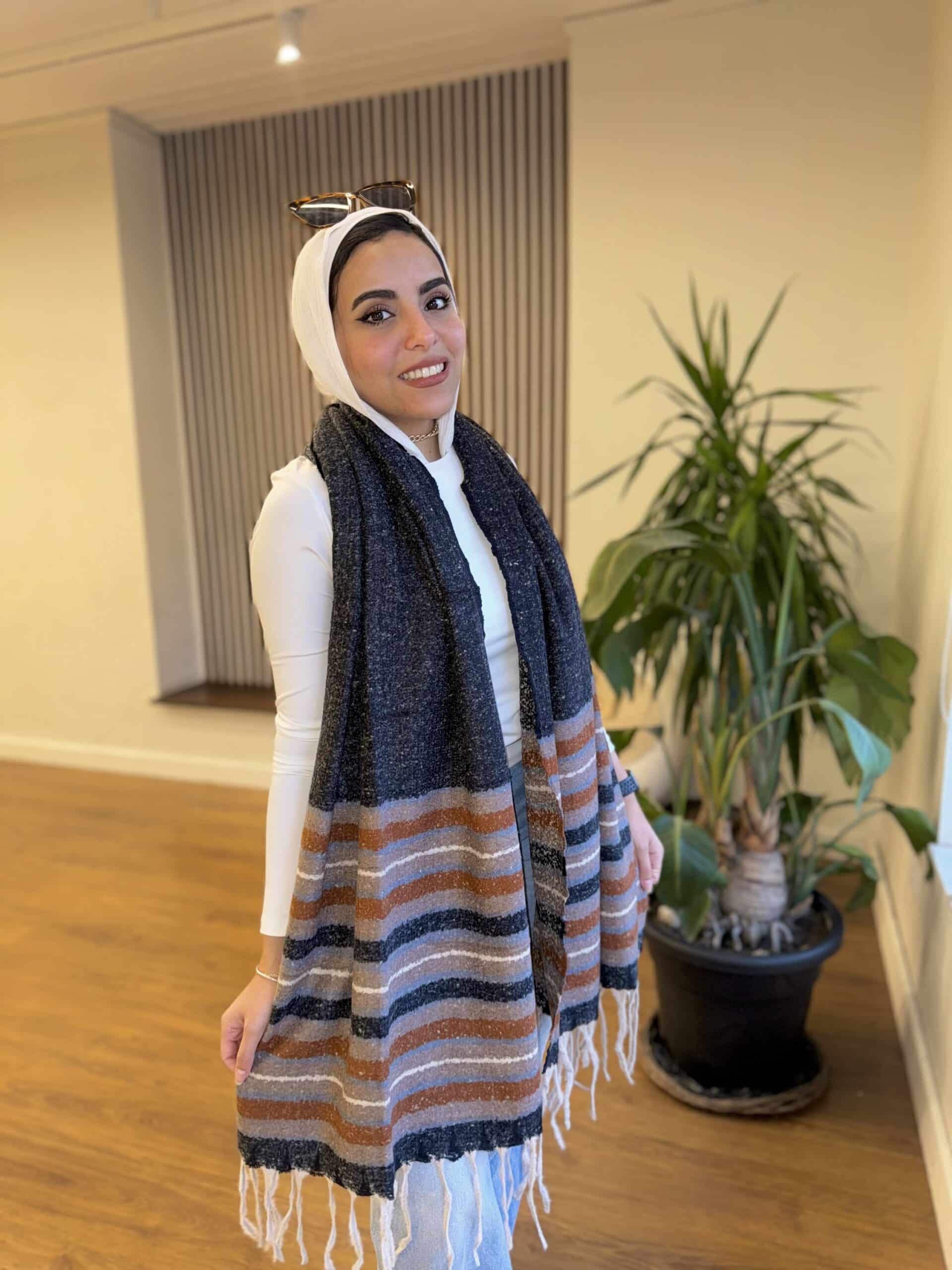 Striped Black Wool Shawl