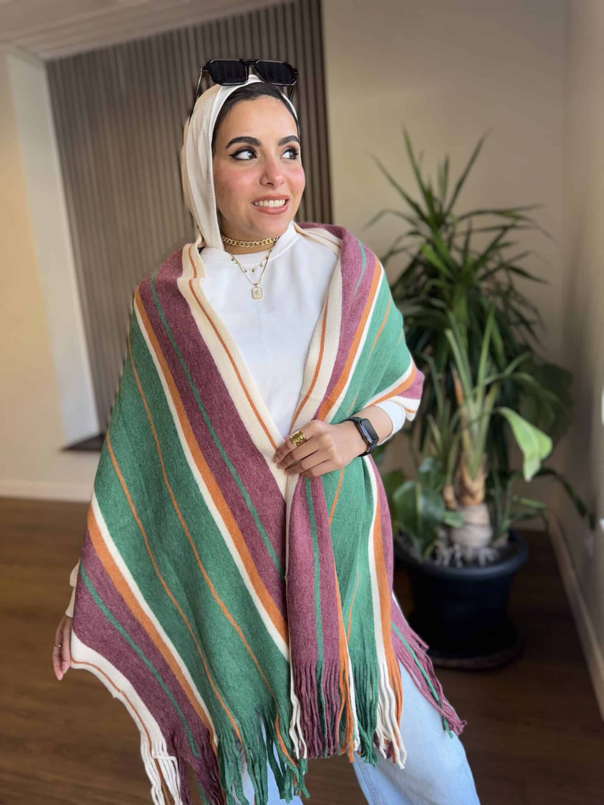 Olive Tricolor Wool shawl
