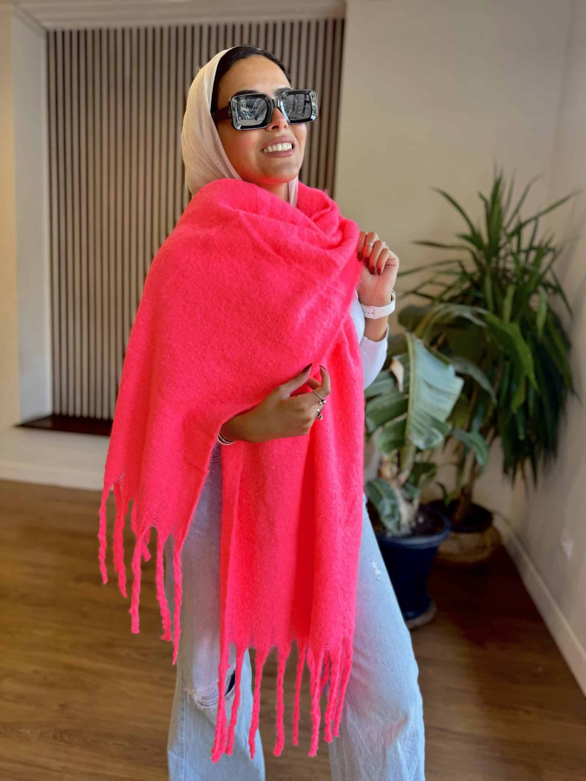 Neon Pink Wool Scarf