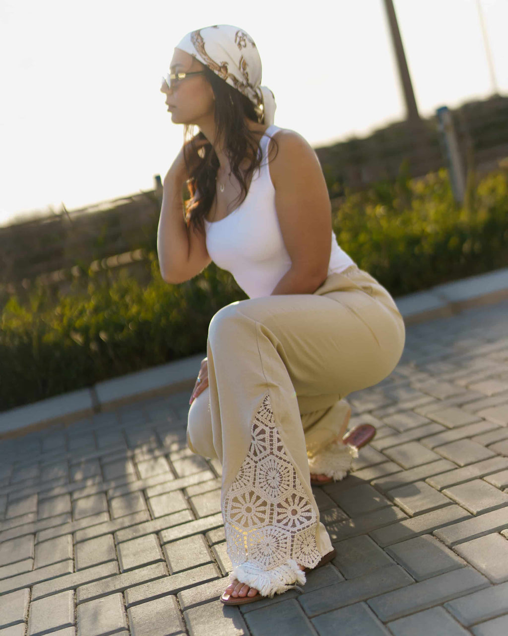 Crochet boho Linen Pants