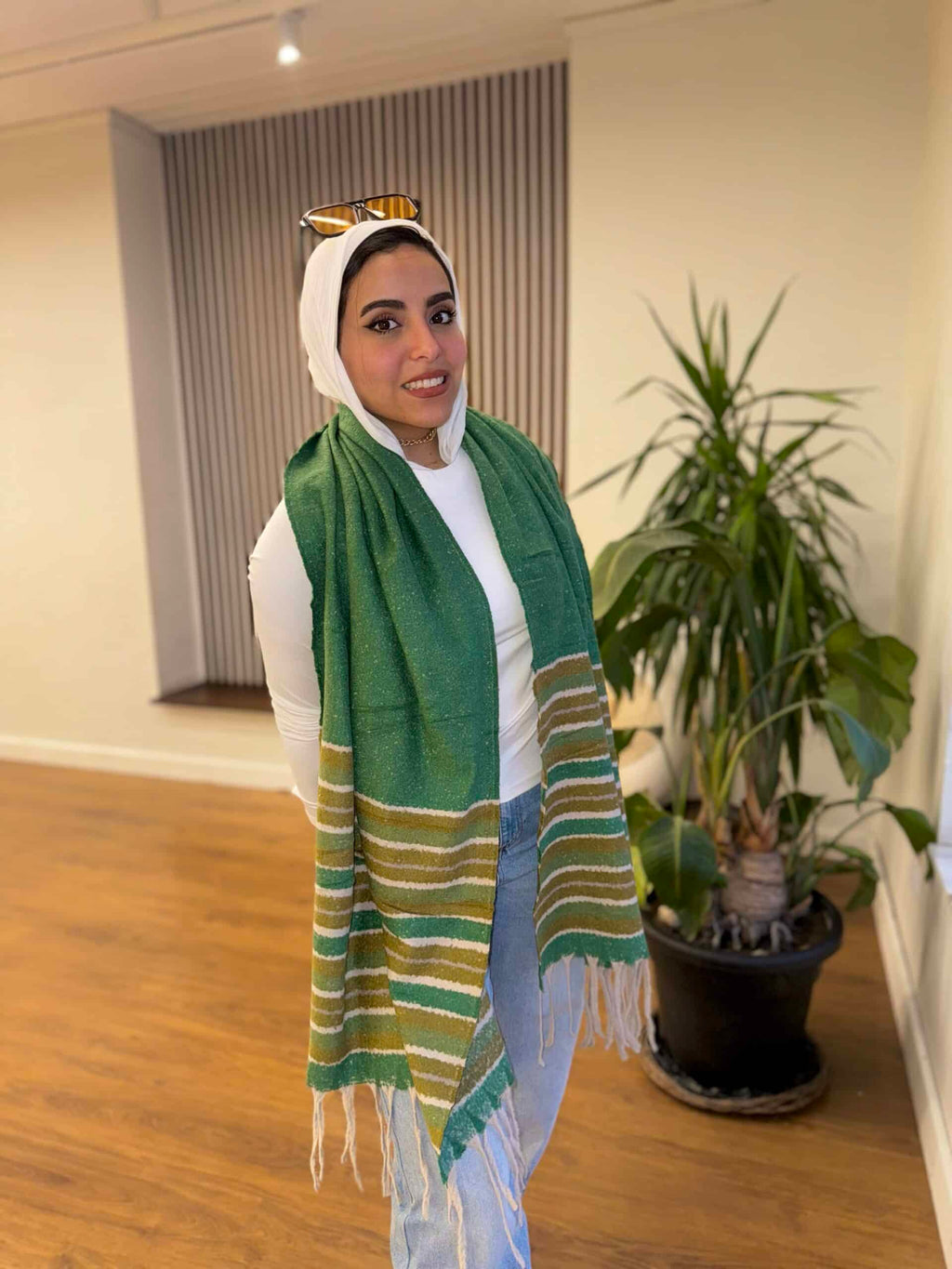 Striped Green Wool Shawl
