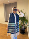 Striped Blue Wool Shawl