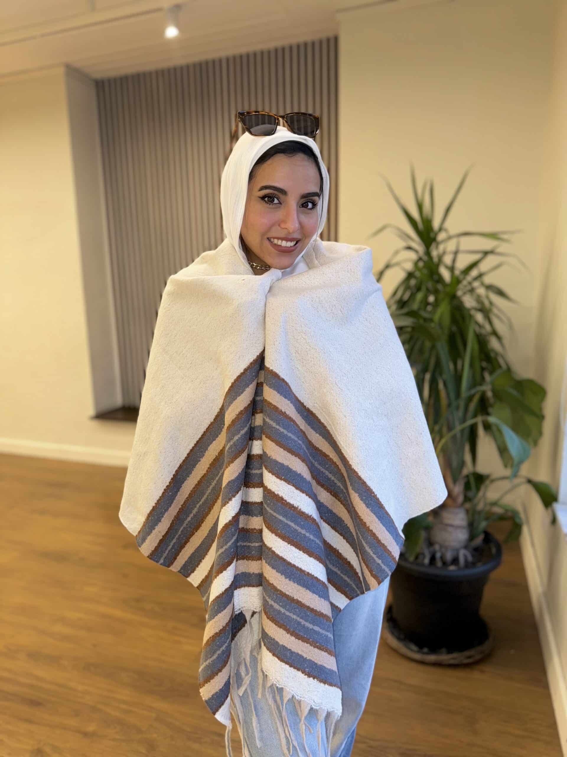 Striped Beige Wool Shawl