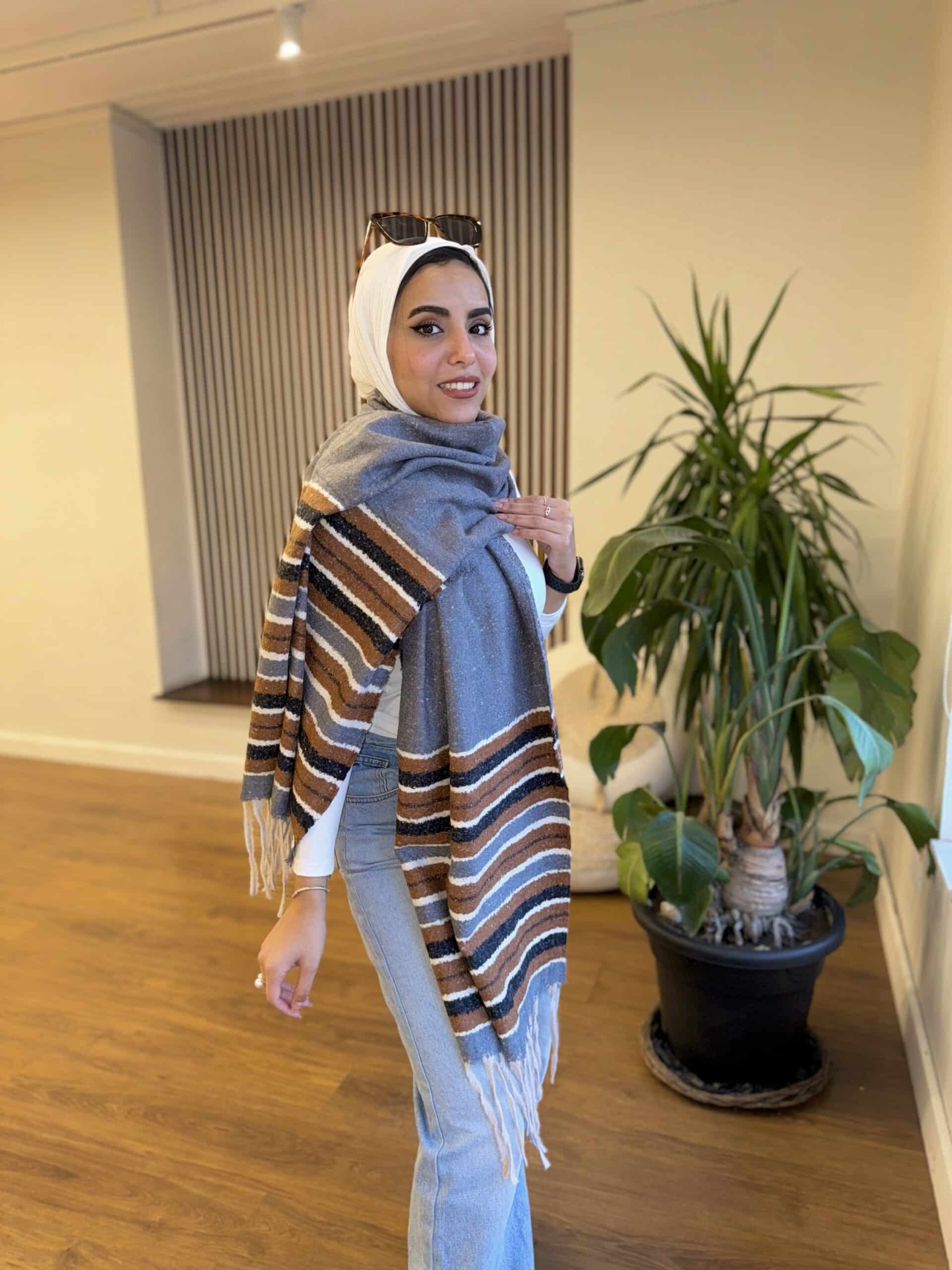 Striped Grey Wool Shawl