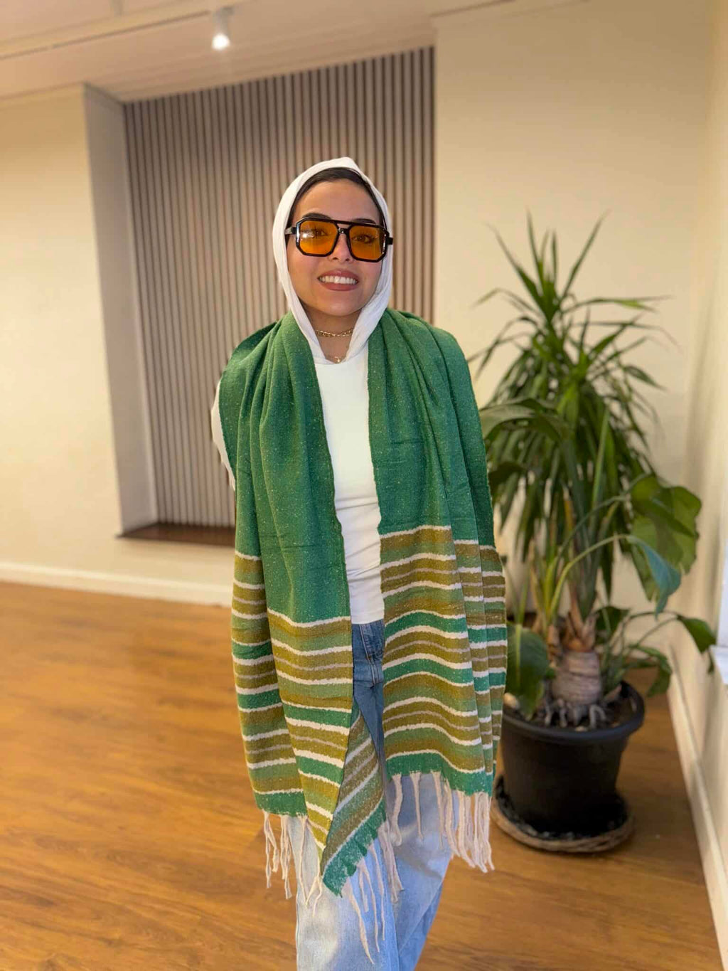 Striped Green Wool Shawl
