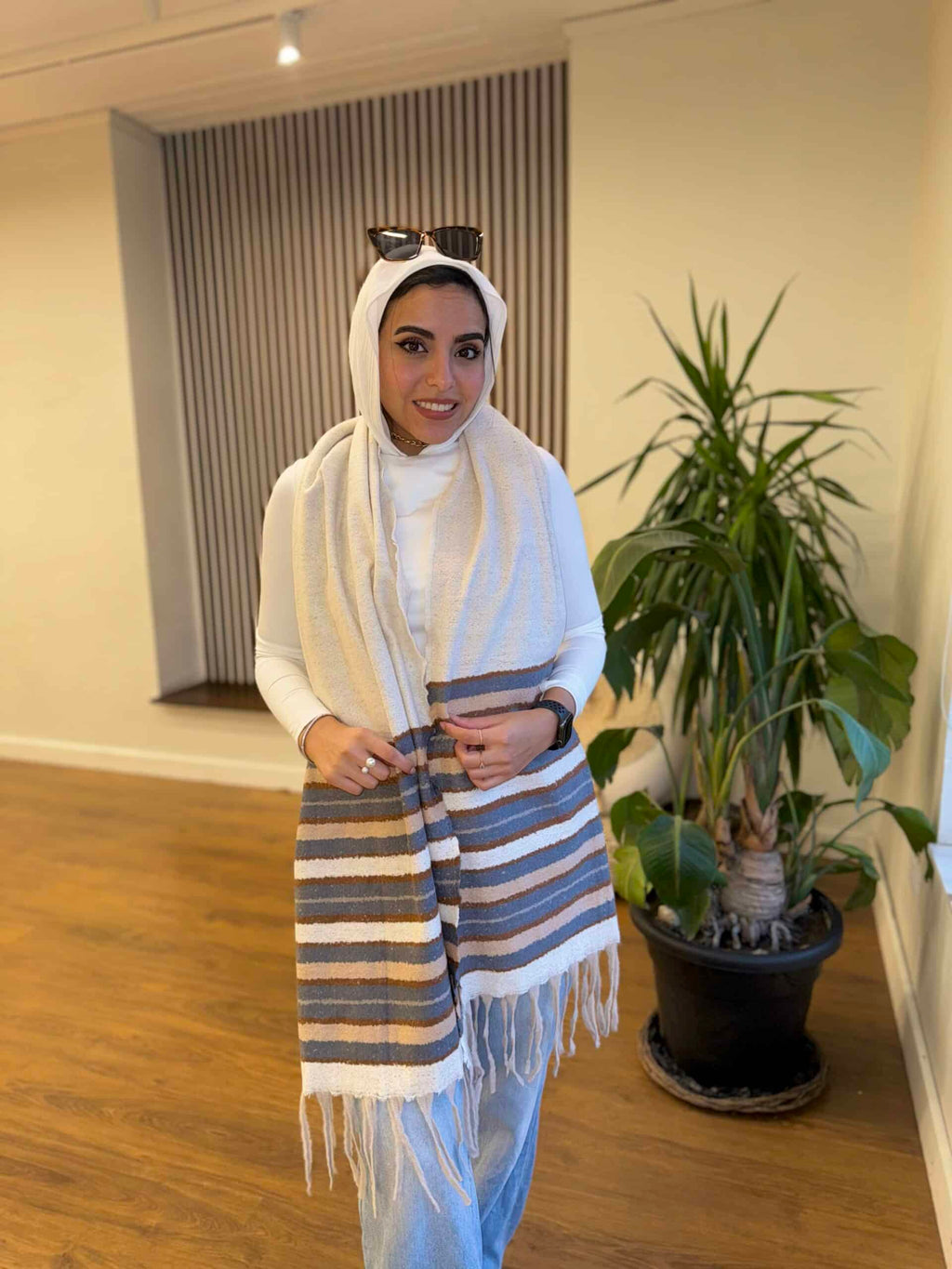 Striped Beige Wool Shawl