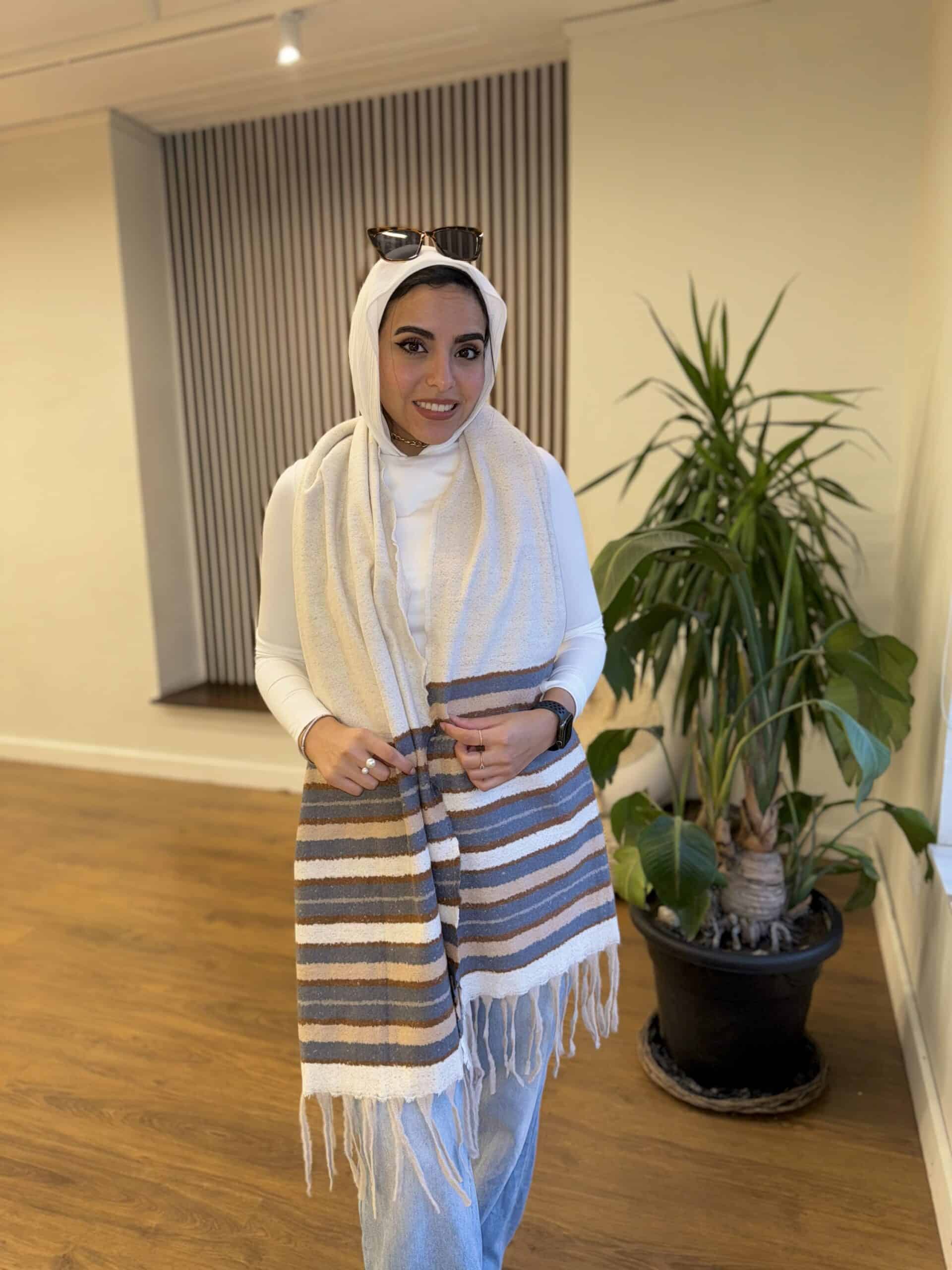 Striped Beige Wool Shawl
