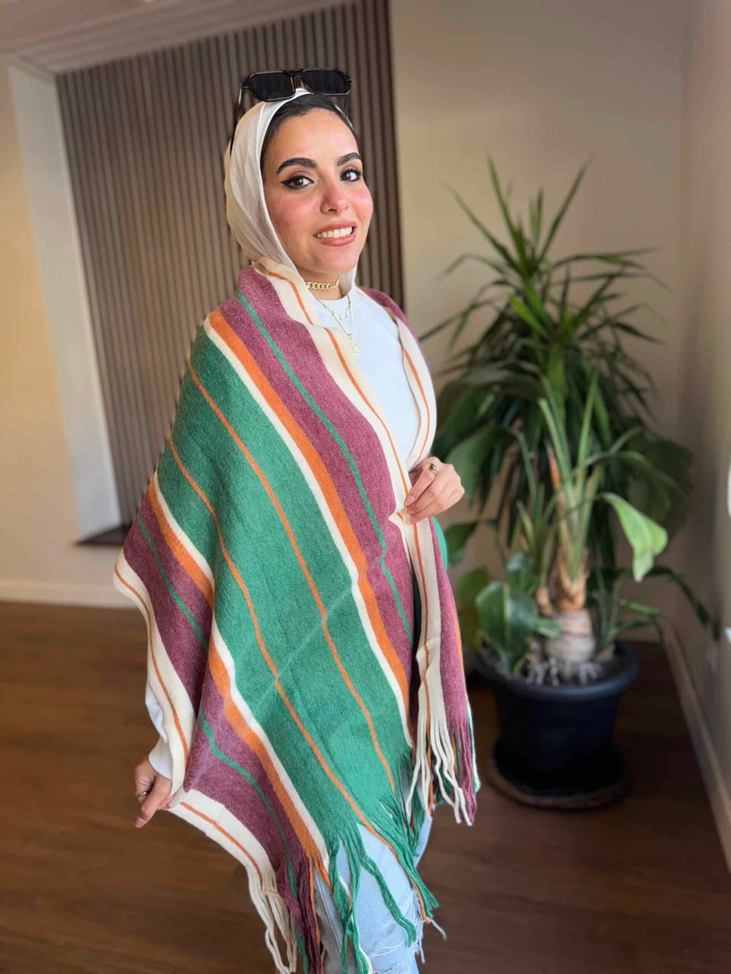 Olive Tricolor Wool shawl