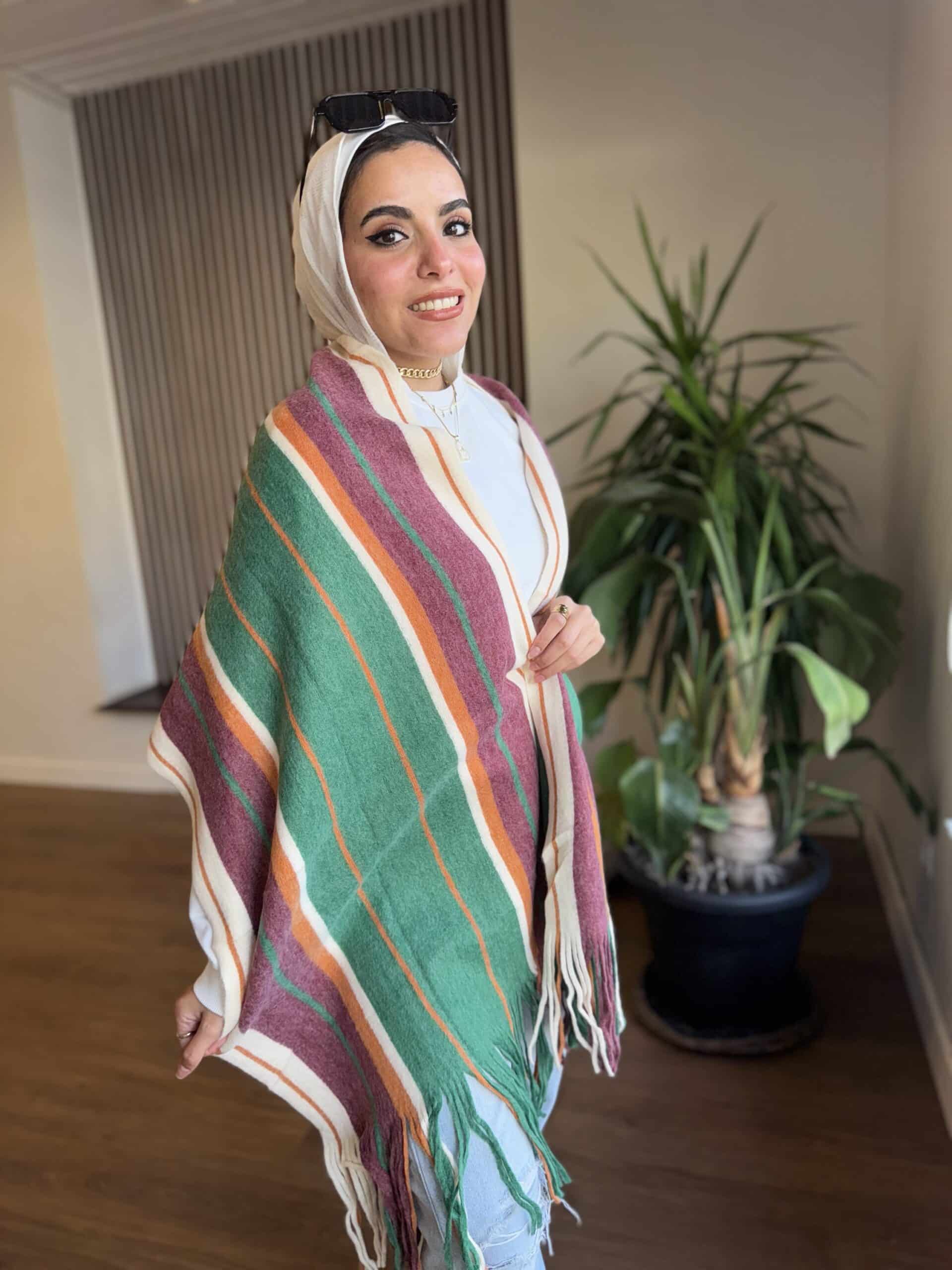 Olive Tricolor Wool shawl