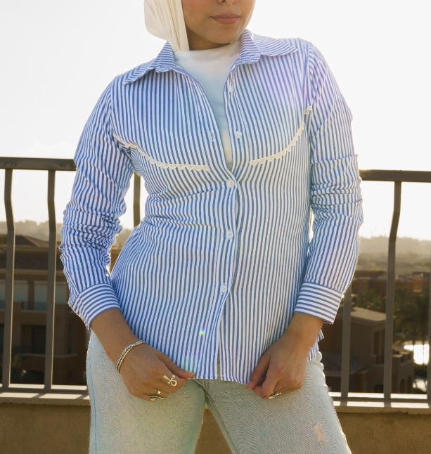 Guipure SlimWaist Striped Shirt
