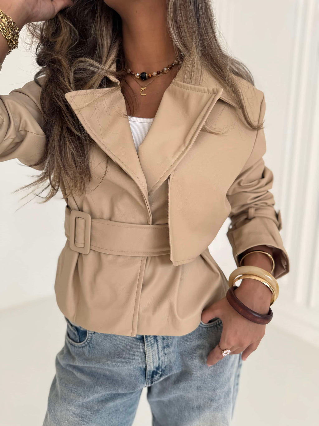 Cropped Leather Coat