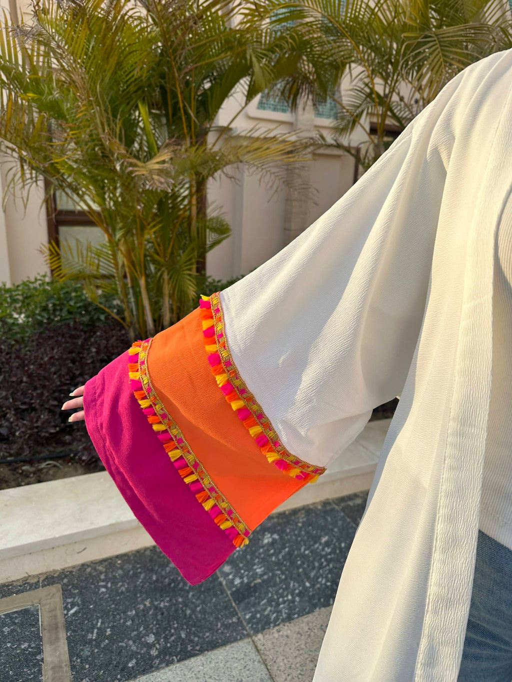 White kaftan with fuchsia X orange