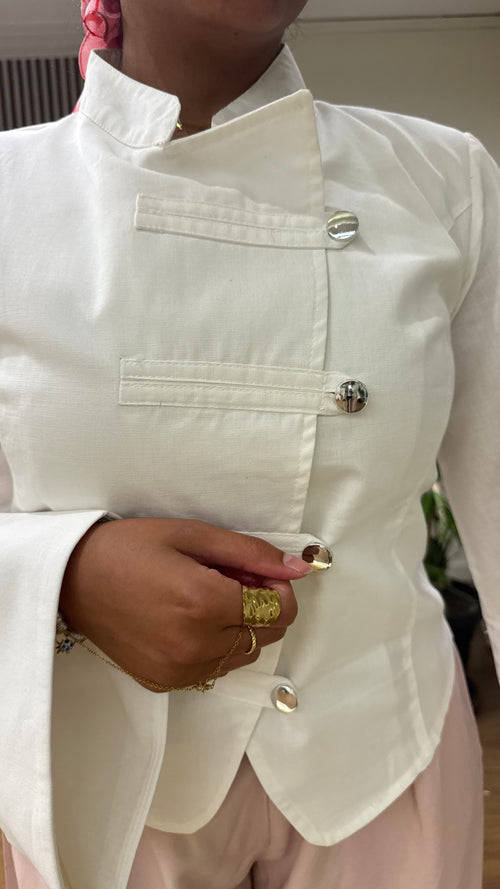 Chinese Collar Blouse In Off-White