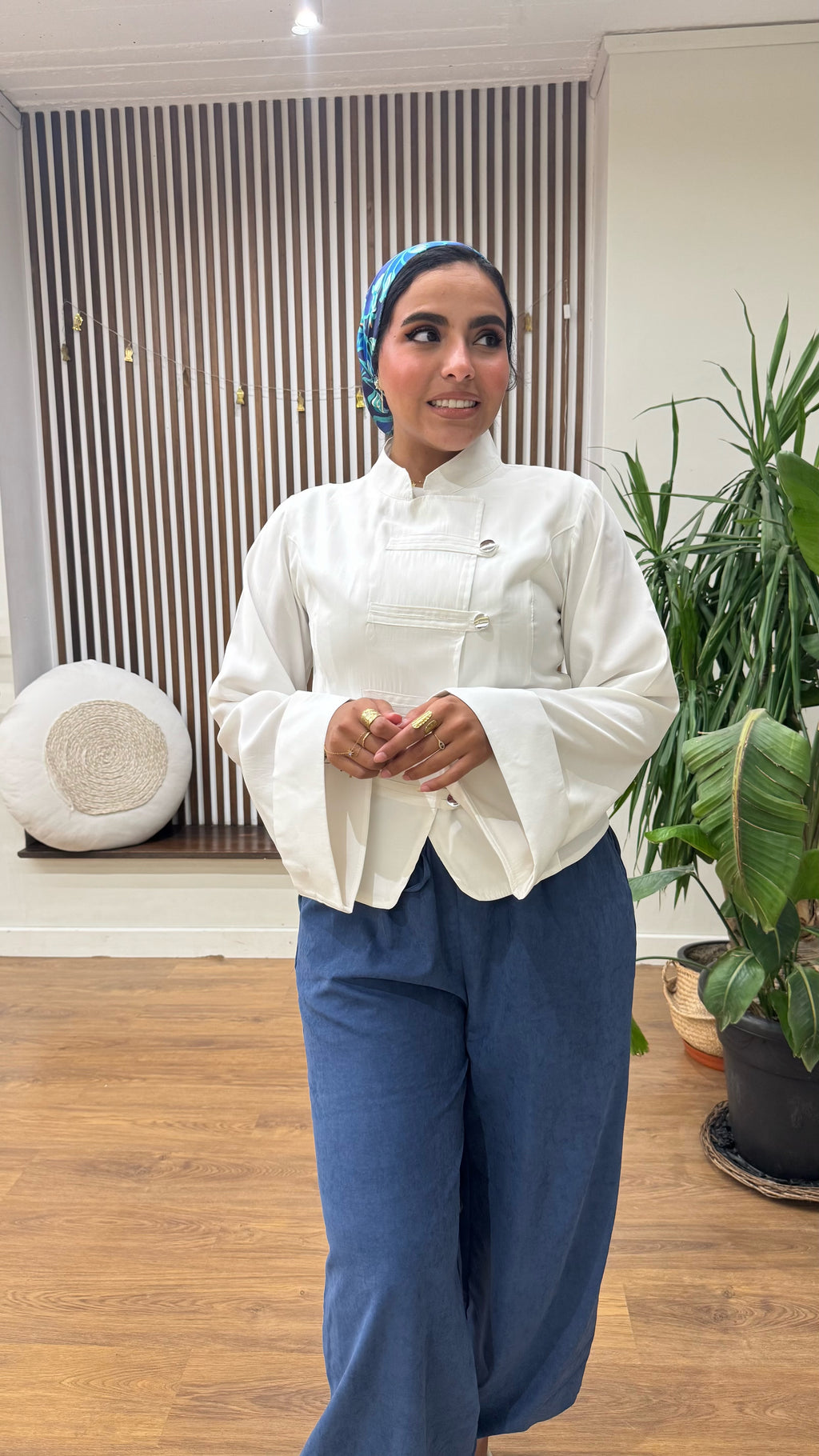 Chinese Collar Blouse In White