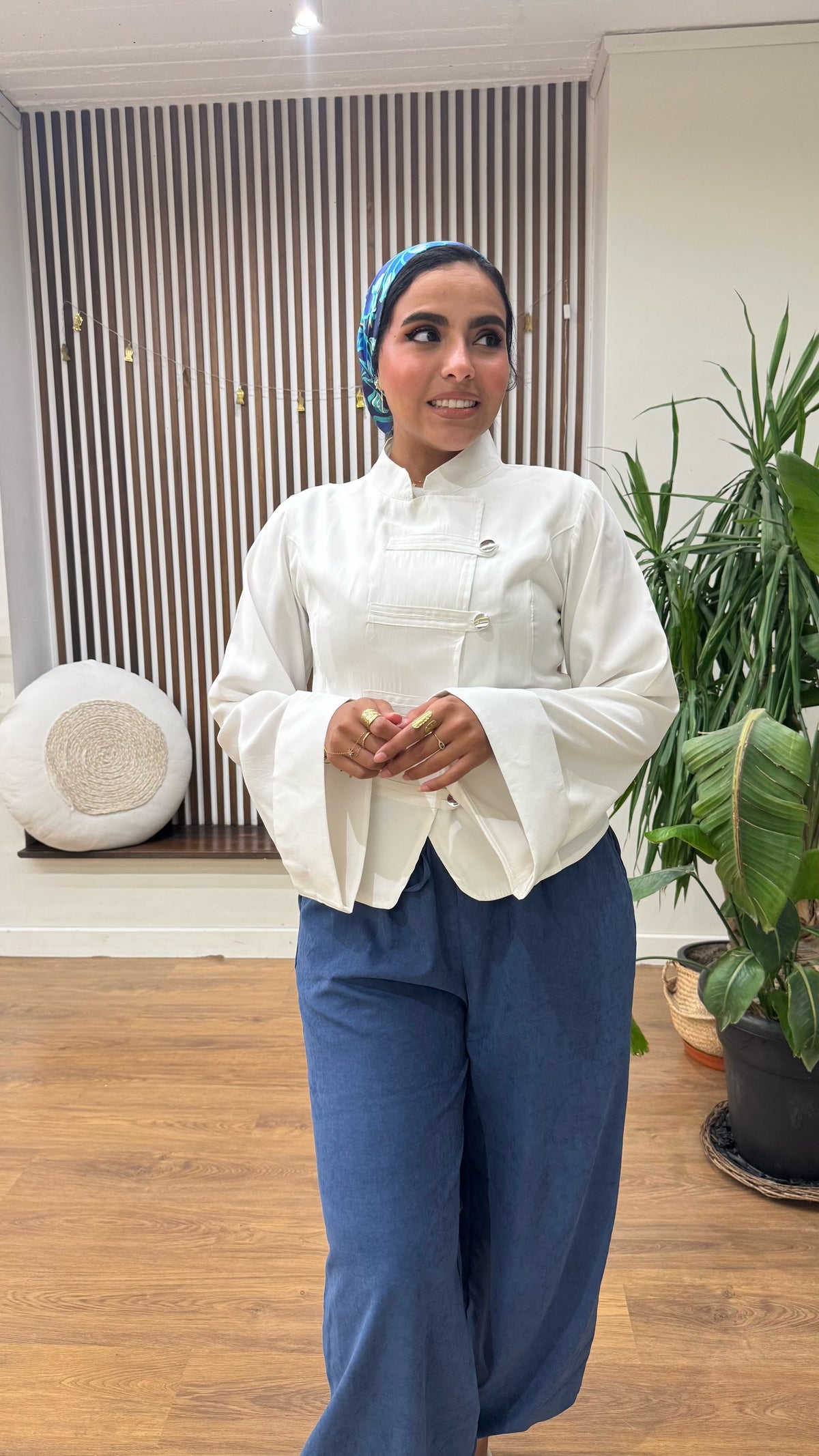 Chinese Collar Blouse In White