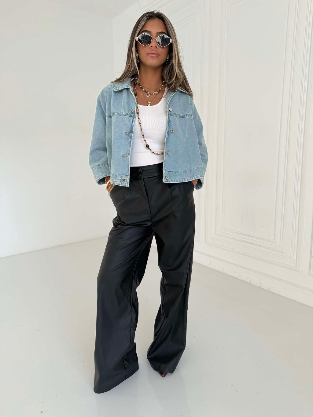 Leather wide leg Pants
