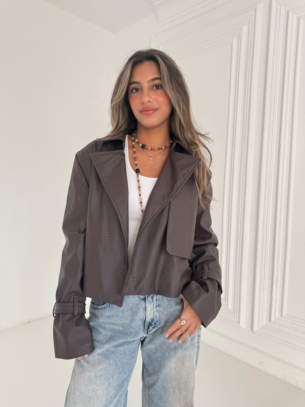 Cropped Leather Coat