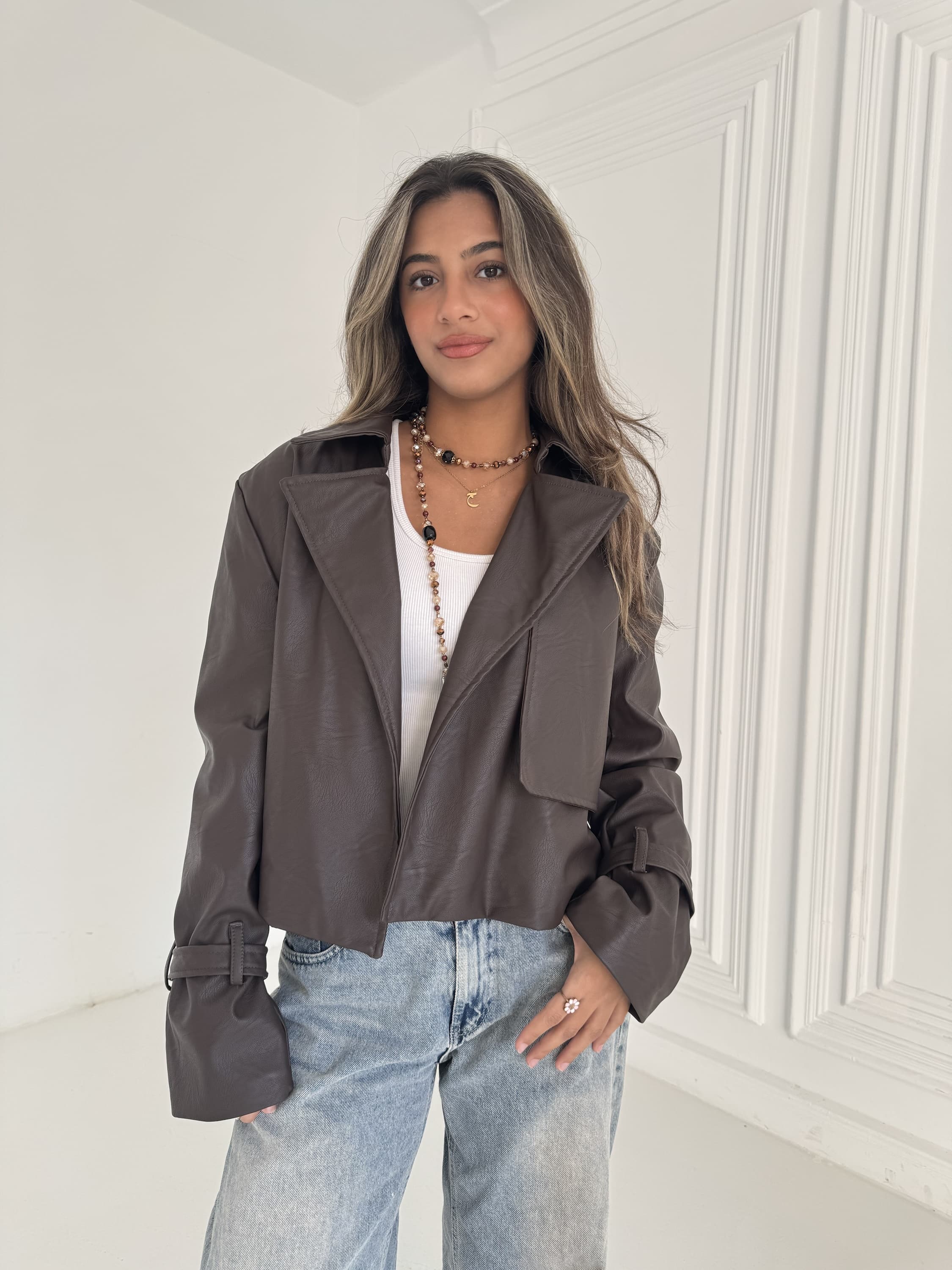 Cropped Leather Coat