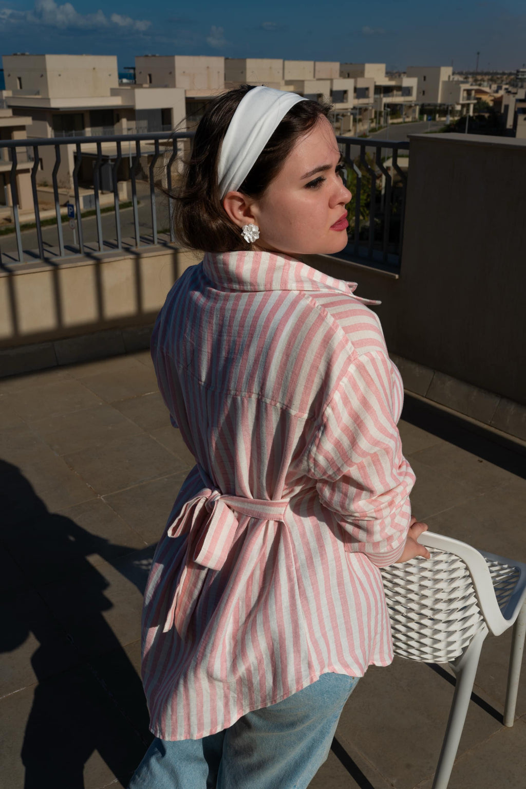 Strippy Oversize Tied Shirt