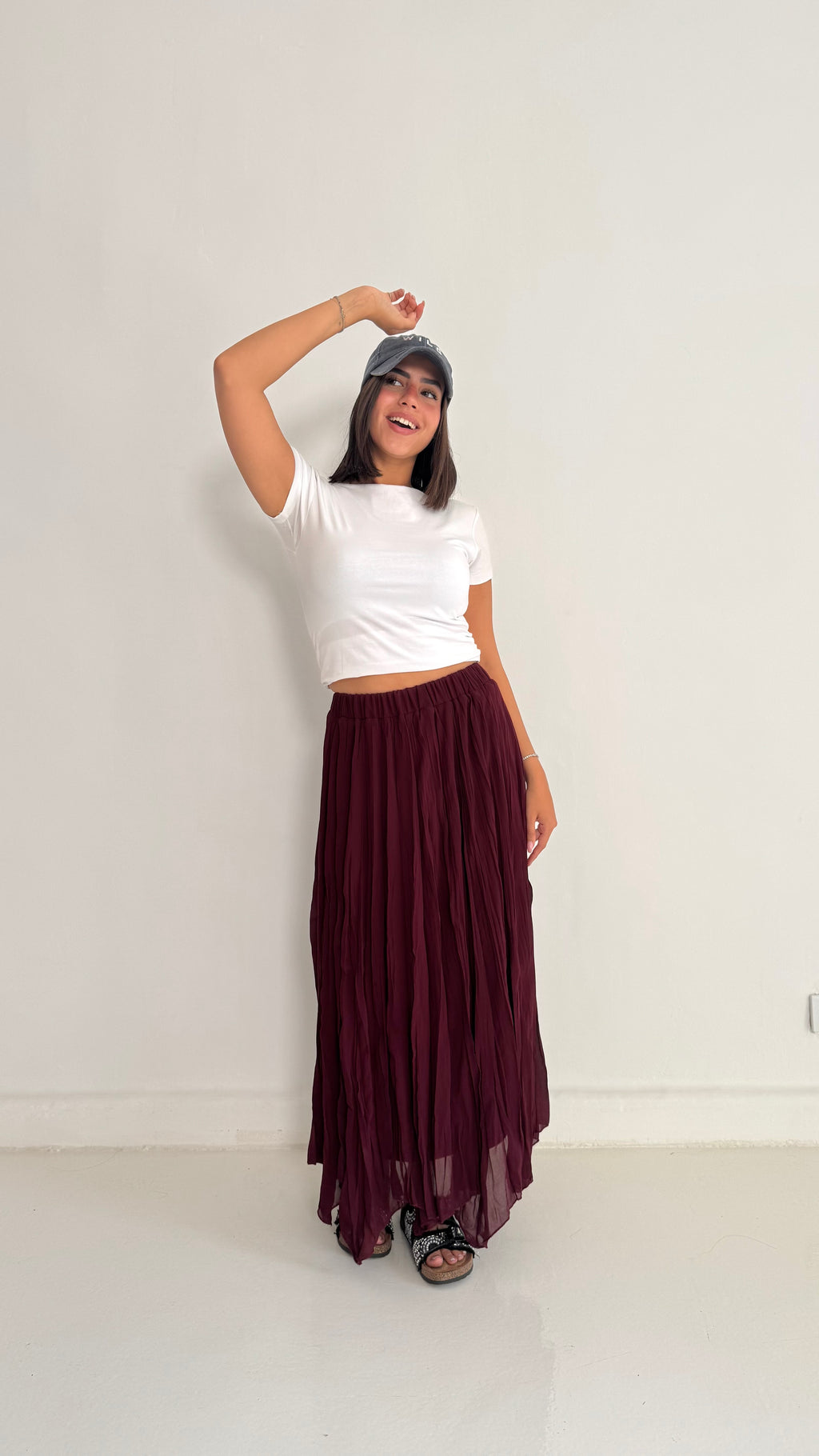 Flowy Crinkle Skirt In Burgundy