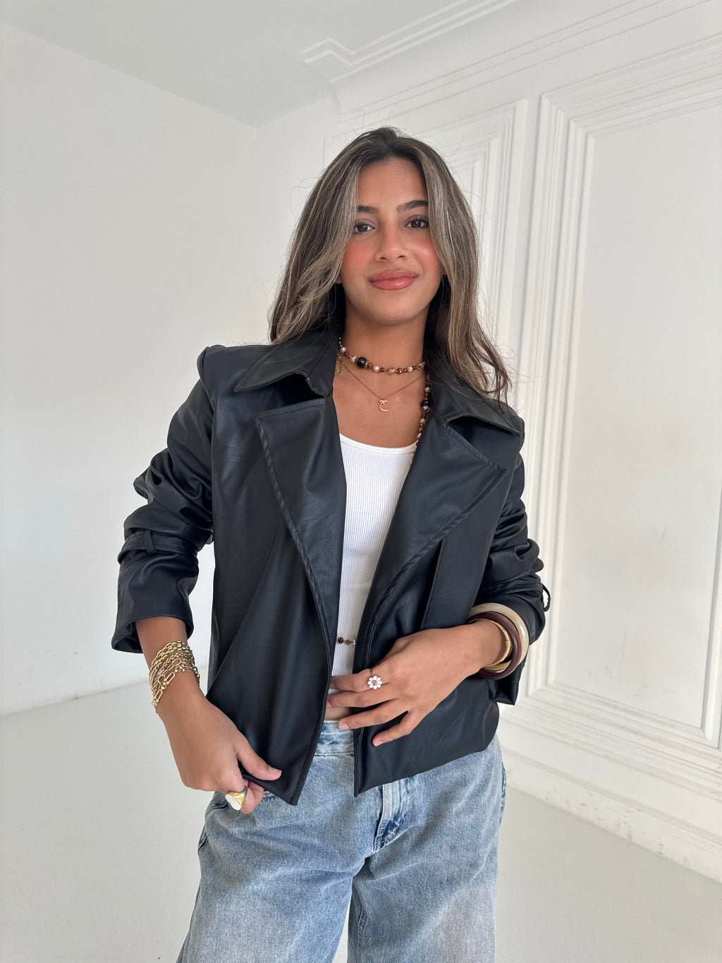Cropped Leather Coat