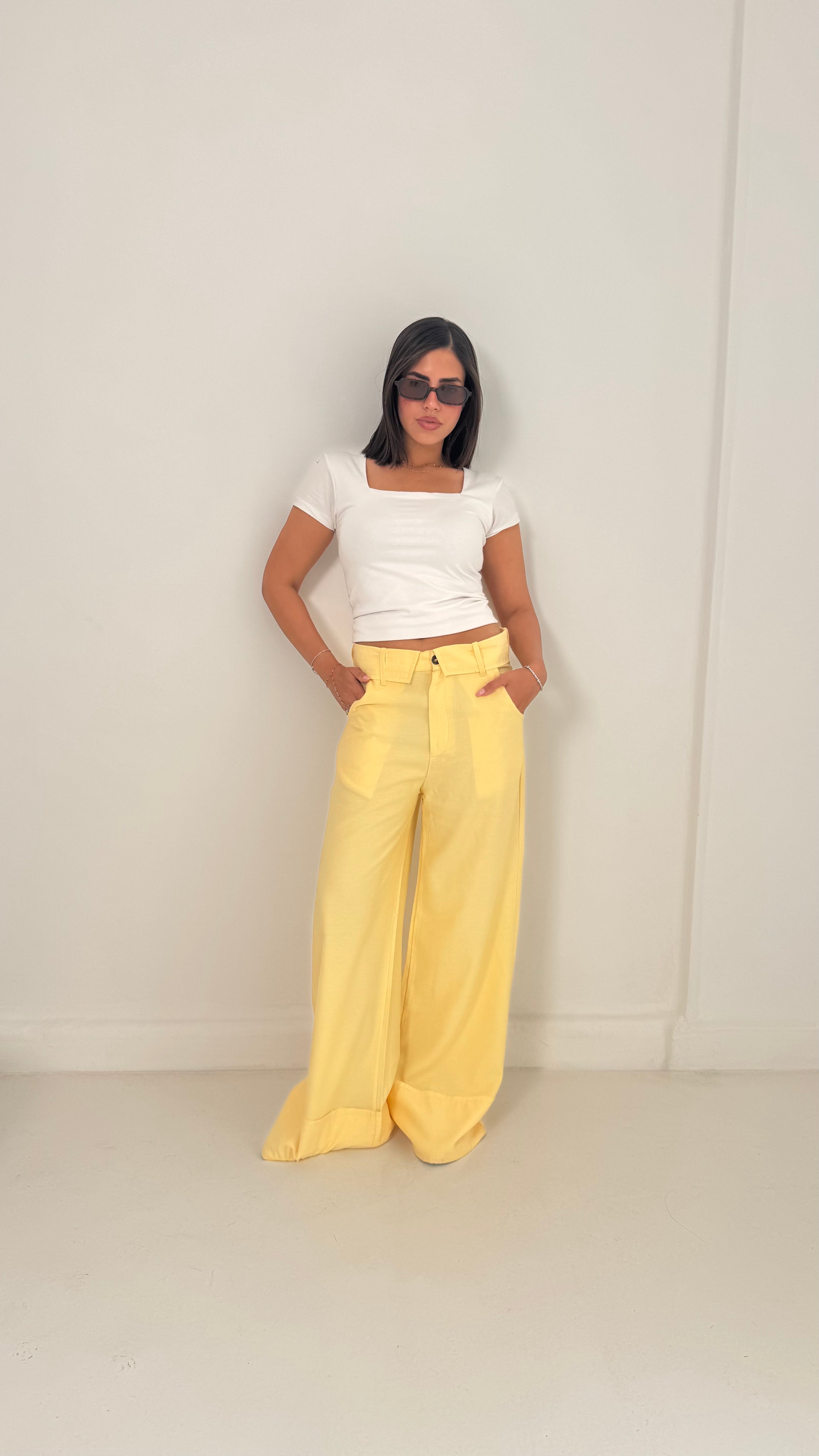 Fold-Over Waist Pants - Butter Yellow