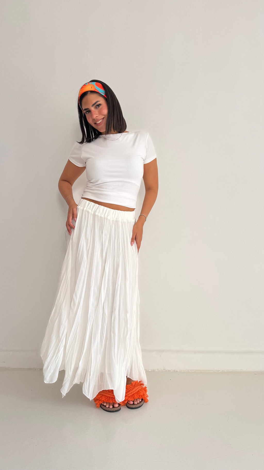 Flowy Crinkle Skirt In White