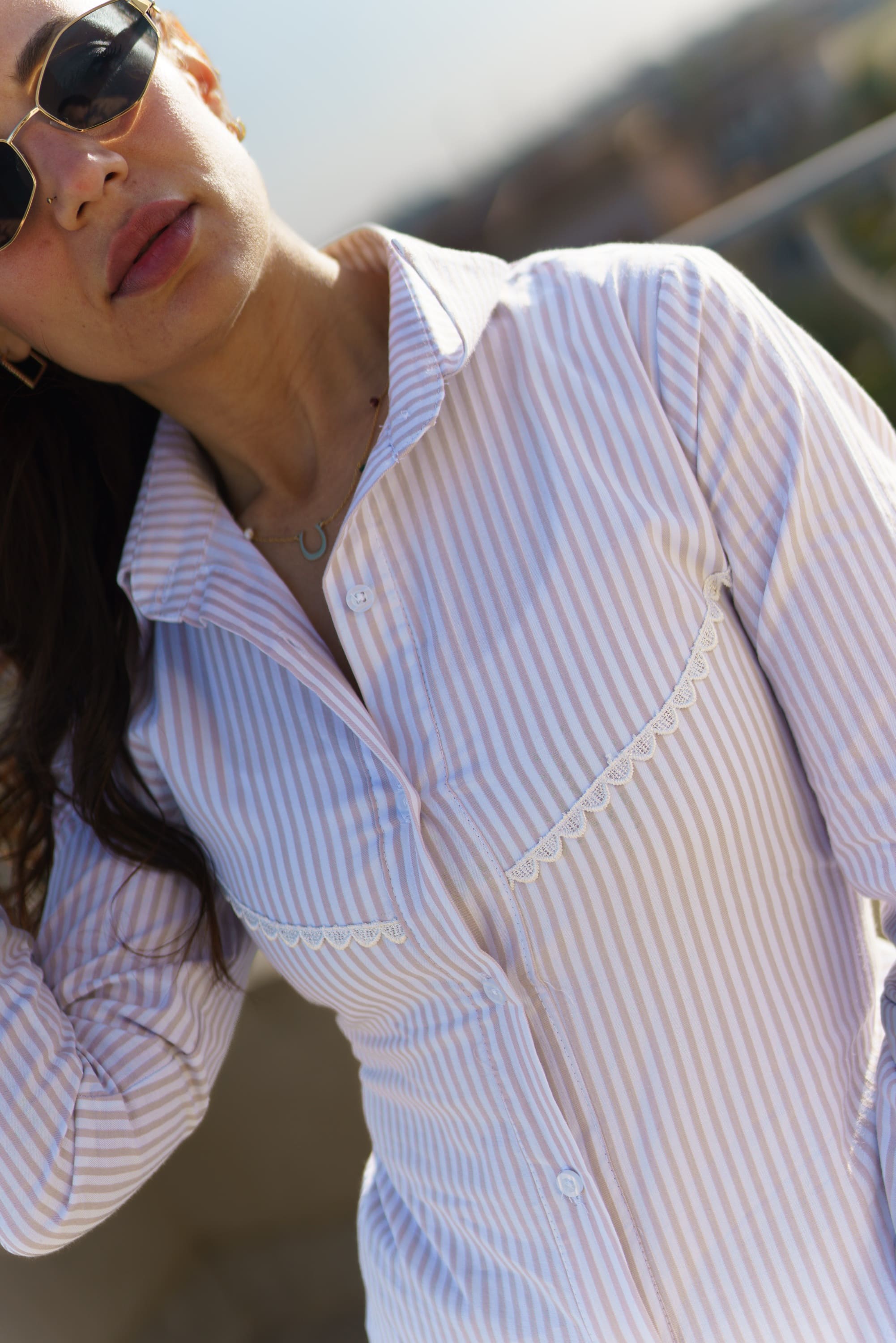 Guipure SlimWaist Striped Shirt