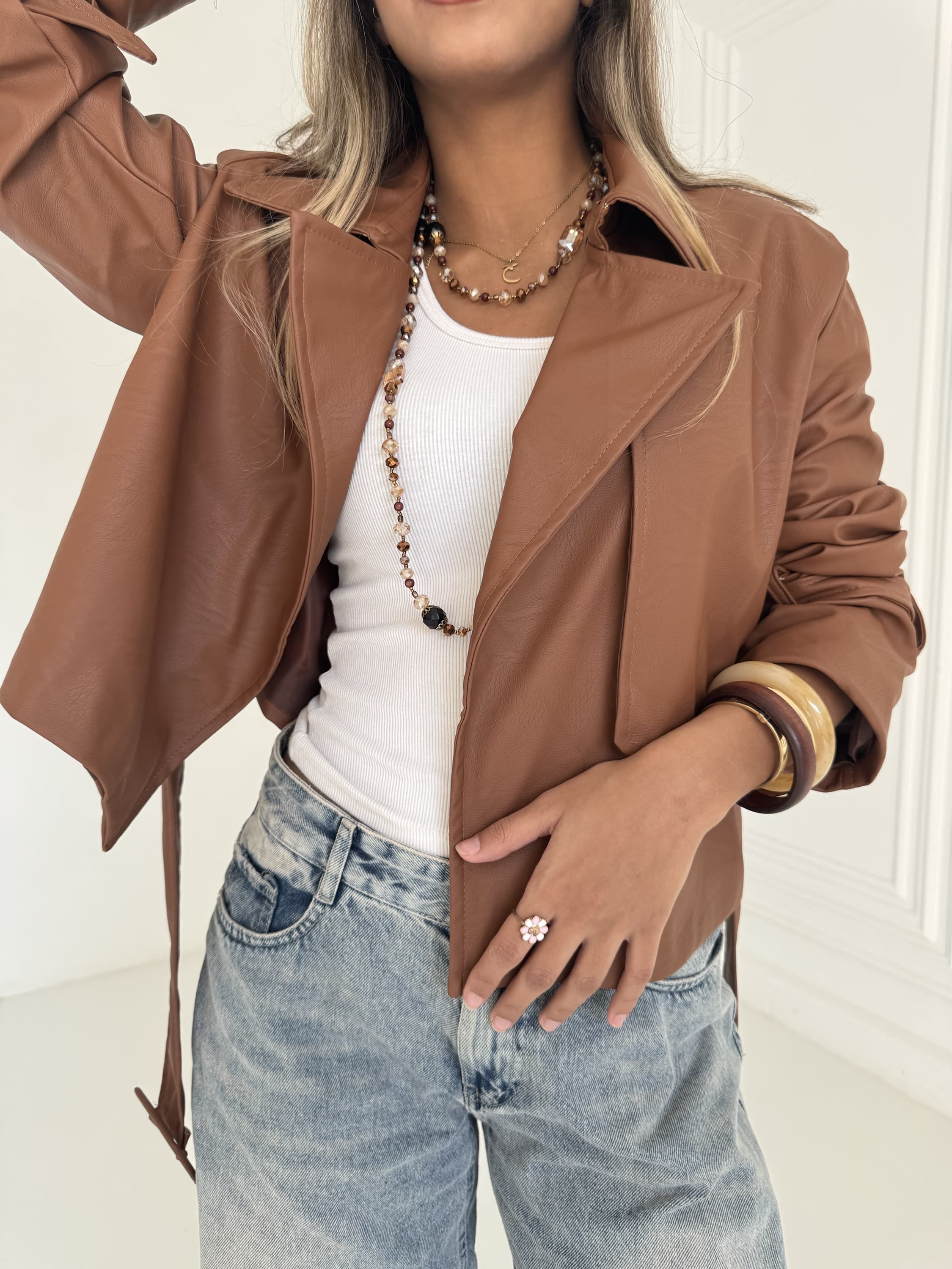Cropped Leather Coat