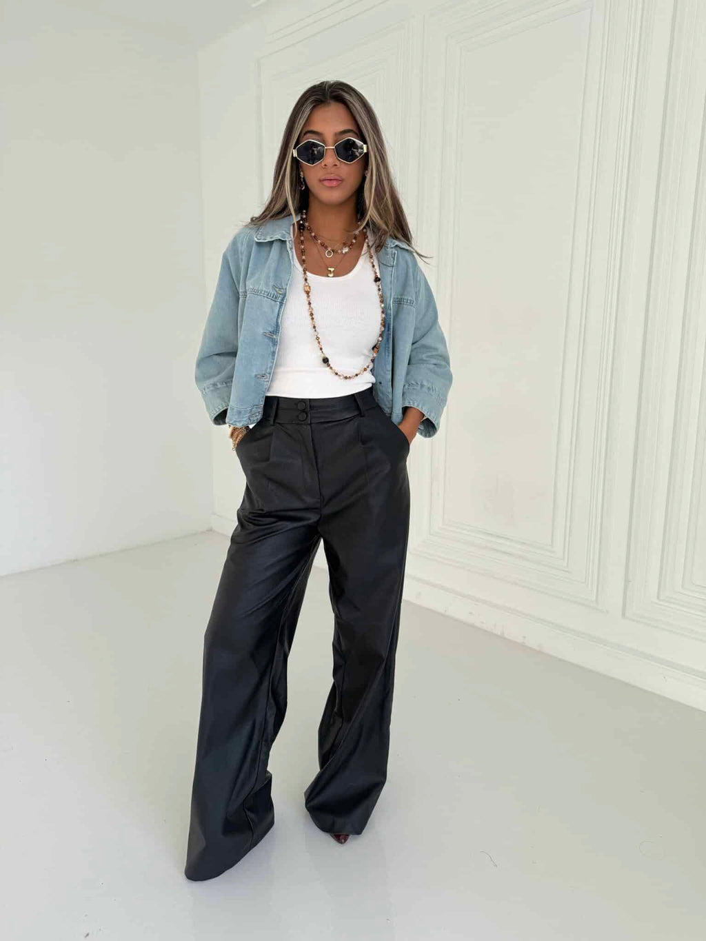 Leather wide leg Pants
