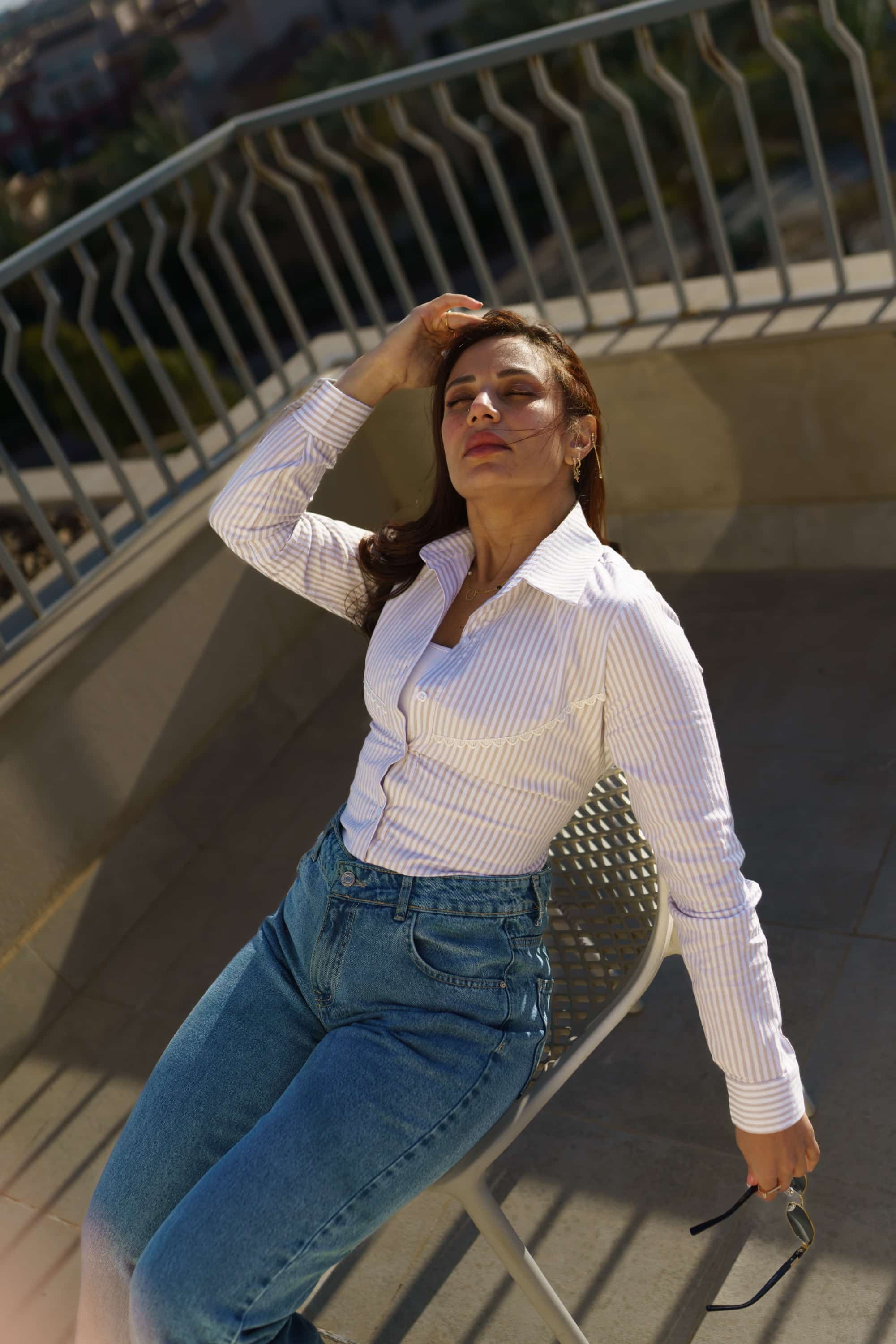 Guipure SlimWaist Striped Shirt