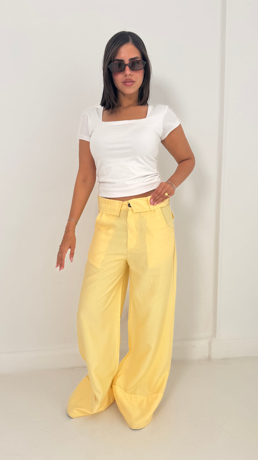 Fold-Over Waist Pants - Butter Yellow