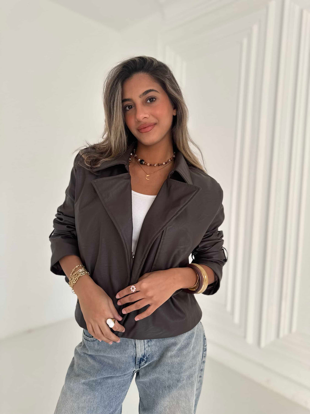 Cropped Leather Coat