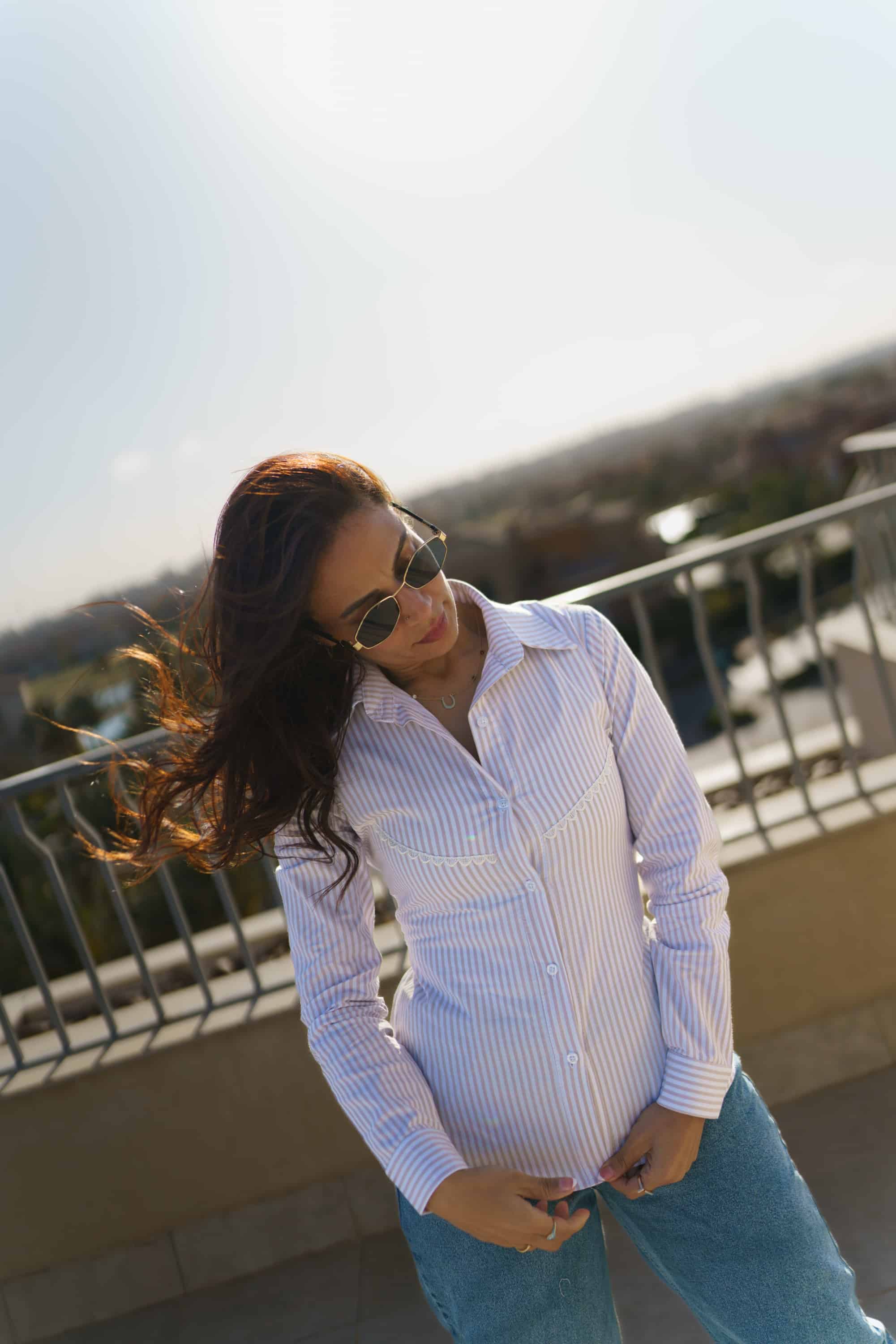 Guipure SlimWaist Striped Shirt