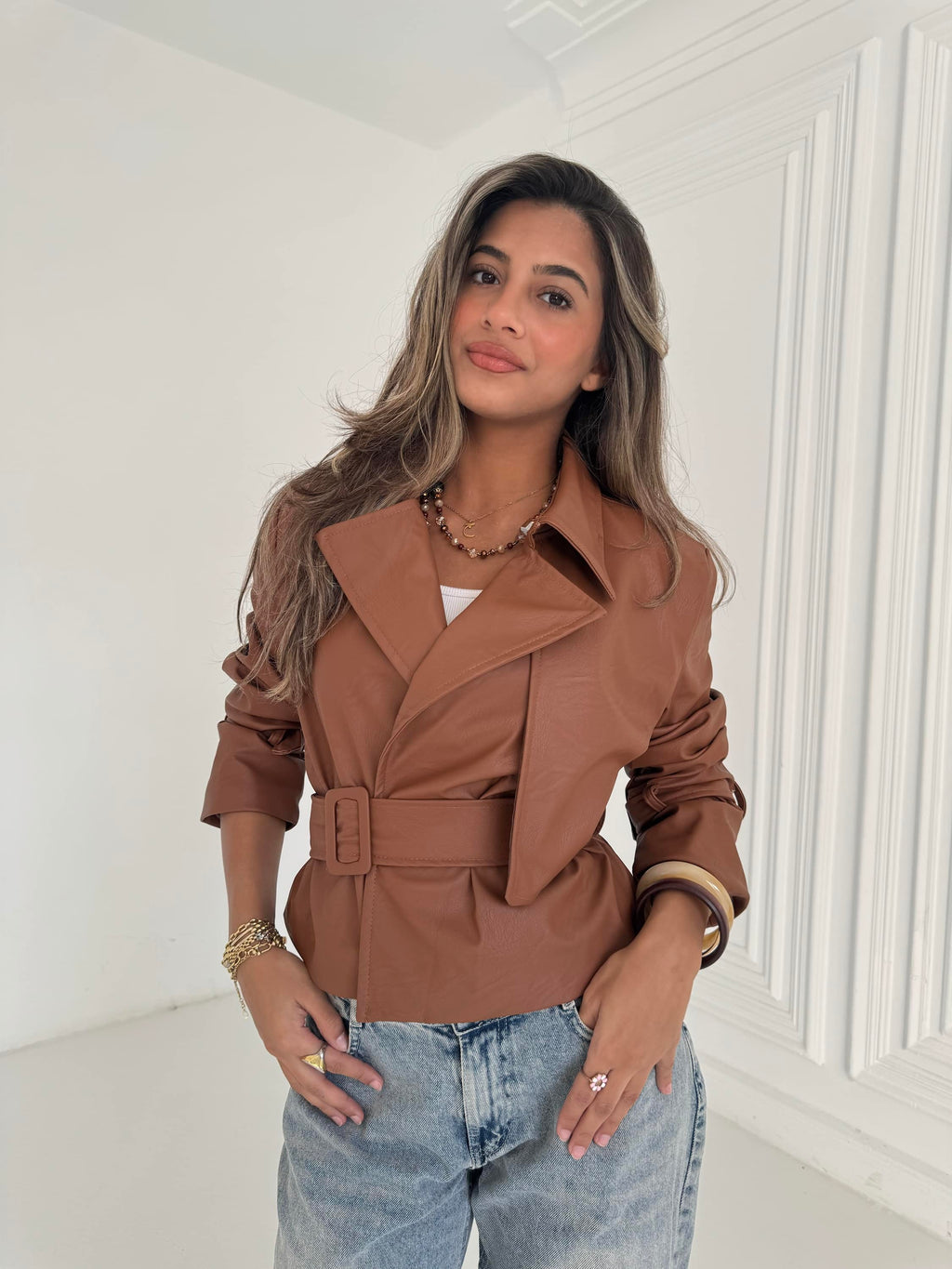 Cropped Leather Coat