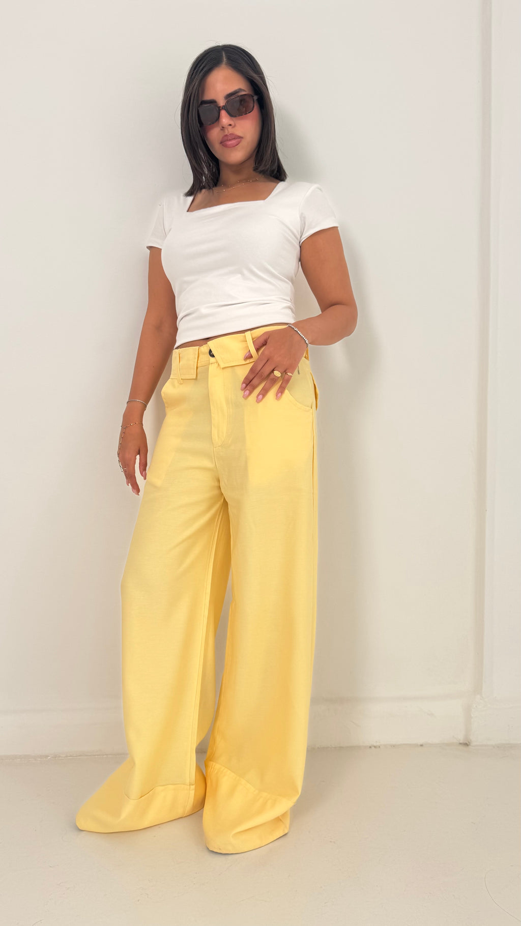 Fold-Over Waist Pants - Butter Yellow