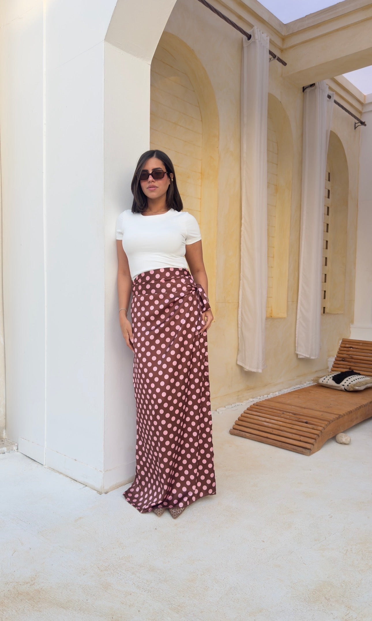 Polka Dots Brown Wrap Skirt
