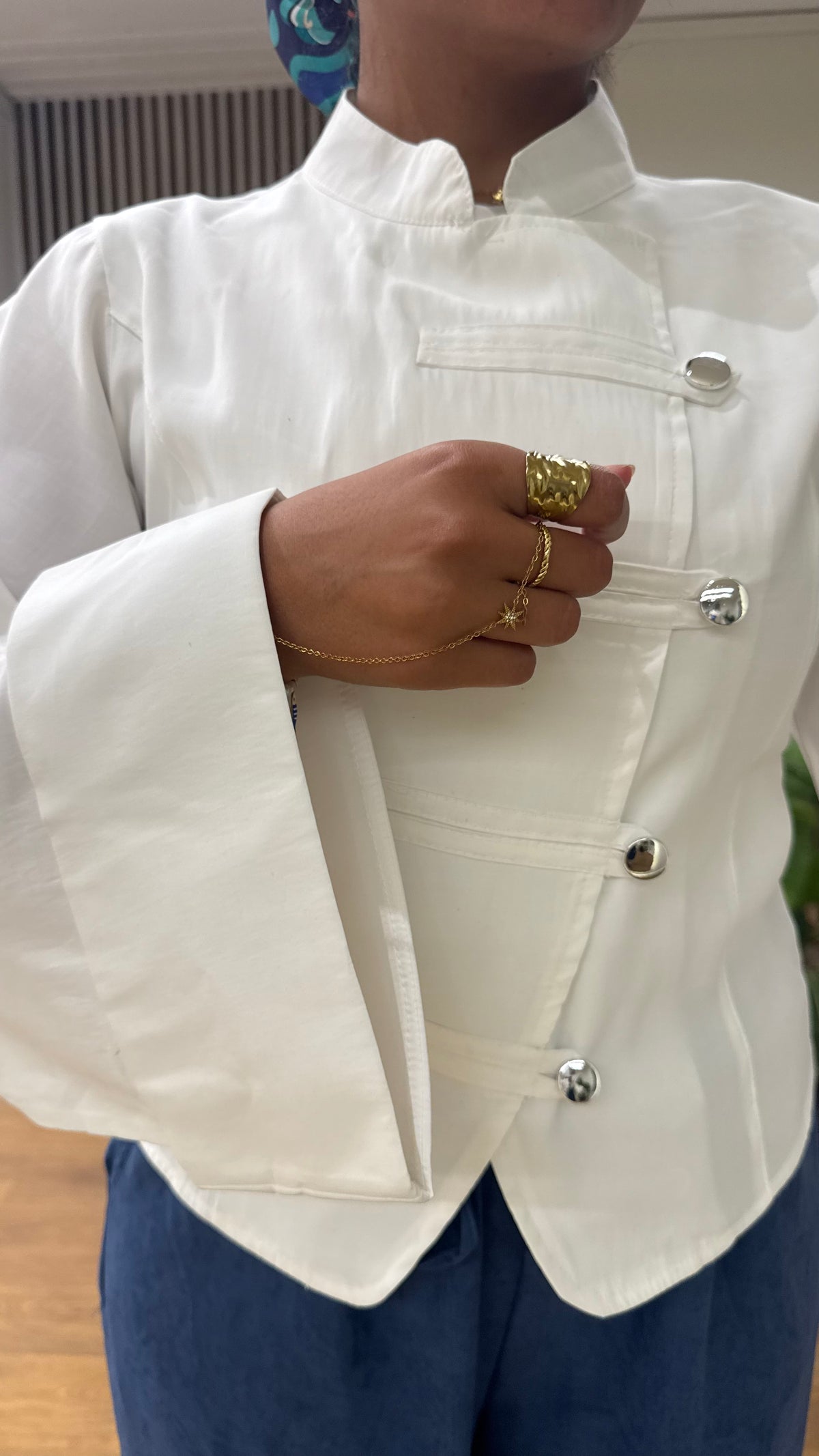 Chinese Collar Blouse In White