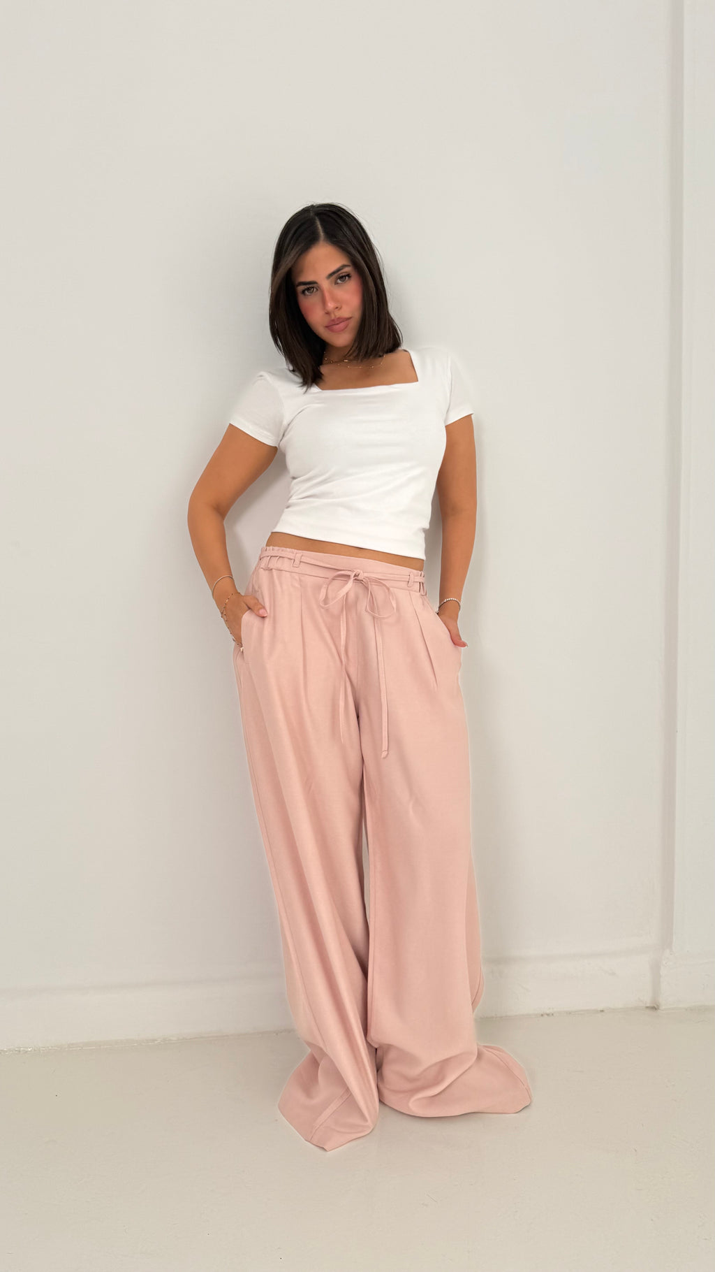 Pinky Linen Wide-Leg Pants