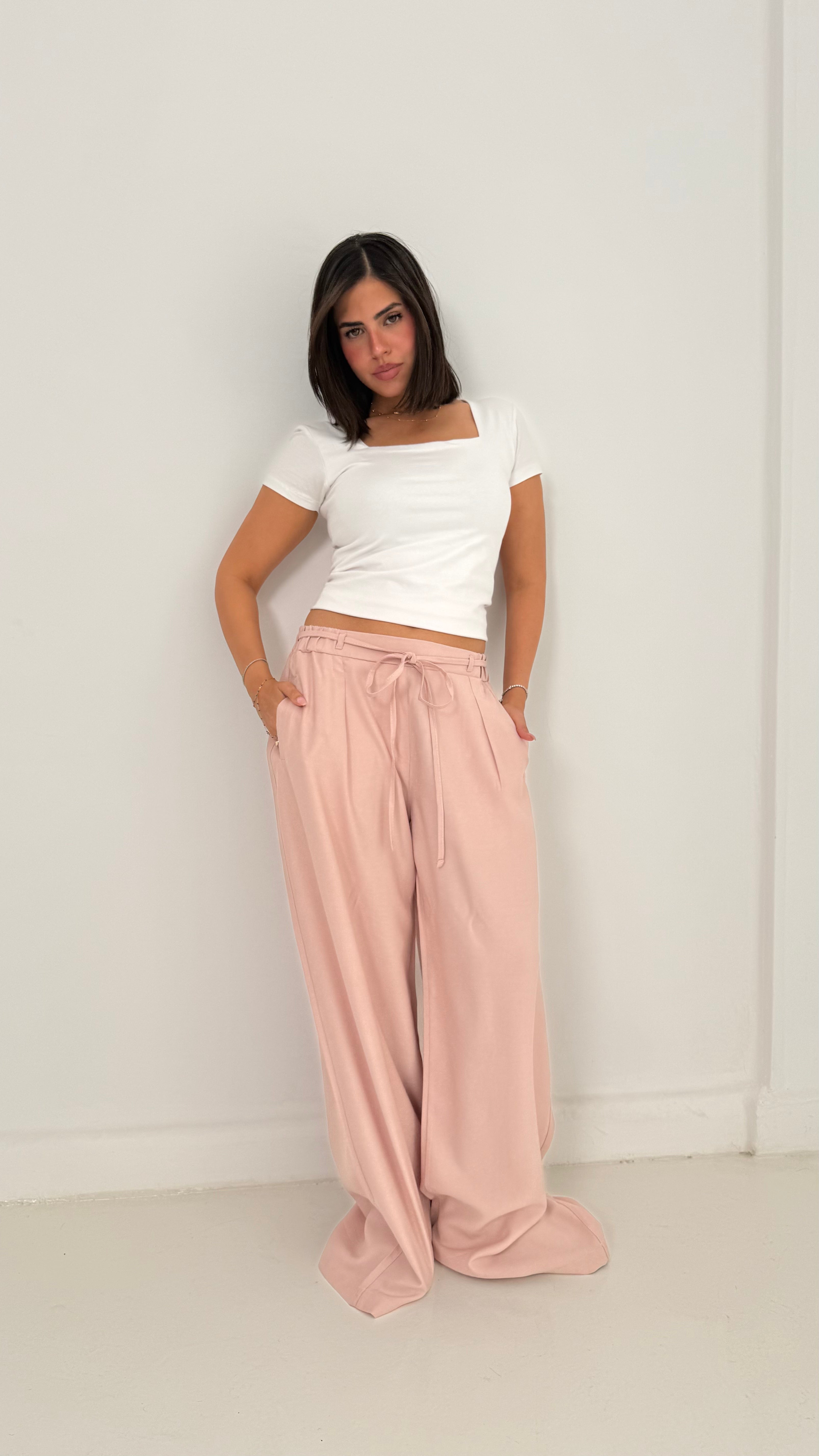 Pinky Linen Wide-Leg Pants