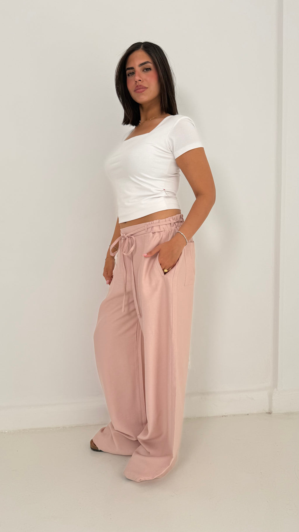 Pinky Linen Wide-Leg Pants