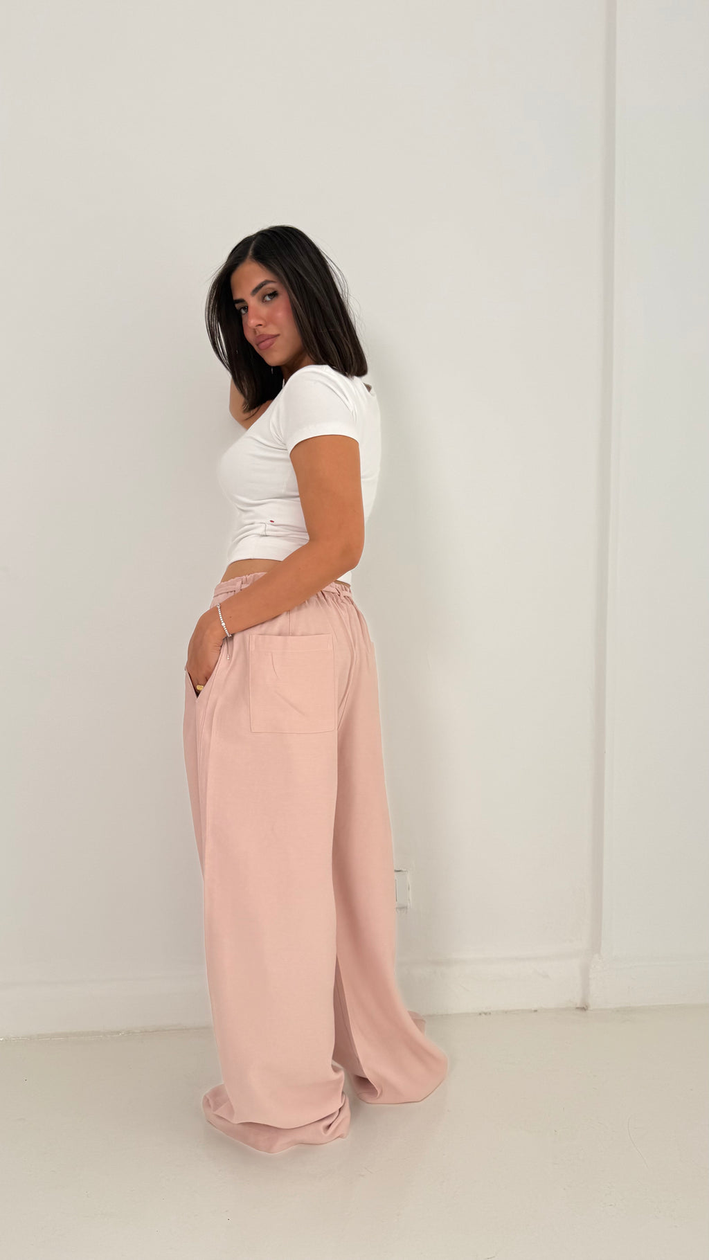 Pinky Linen Wide-Leg Pants