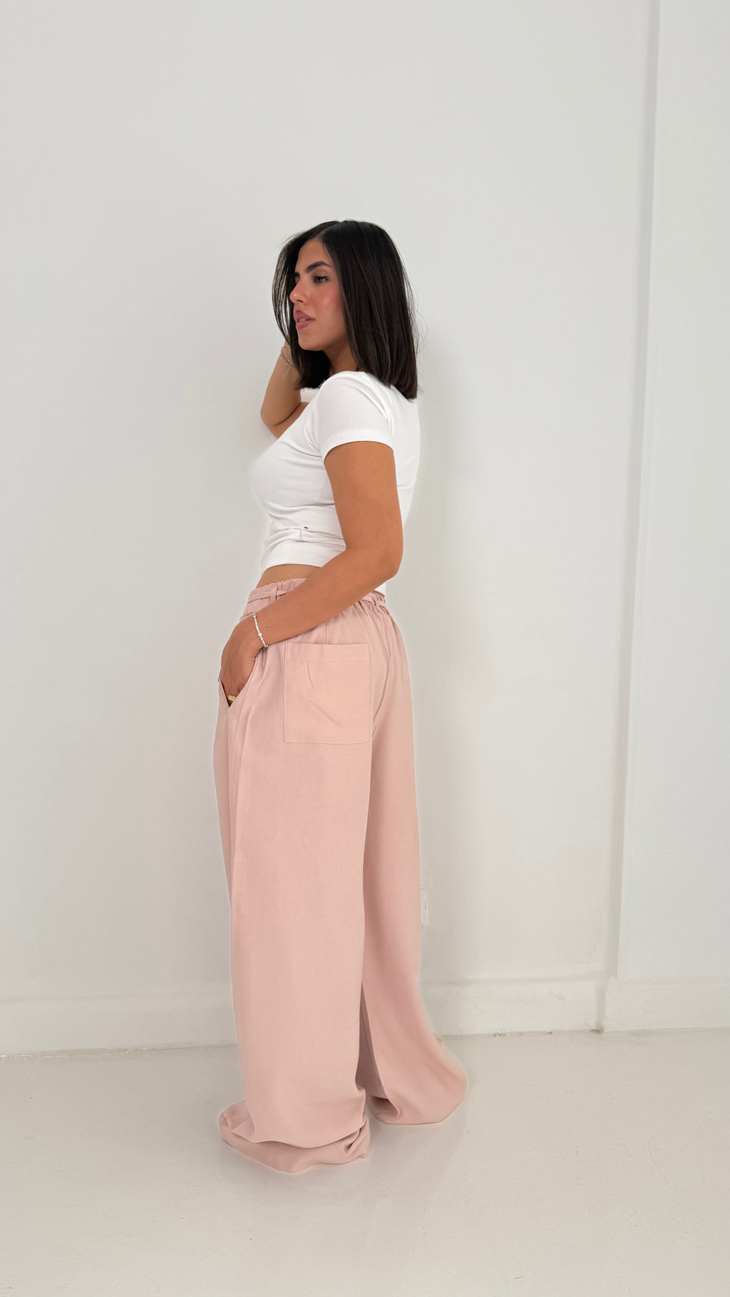 Pinky Linen Wide-Leg Pants