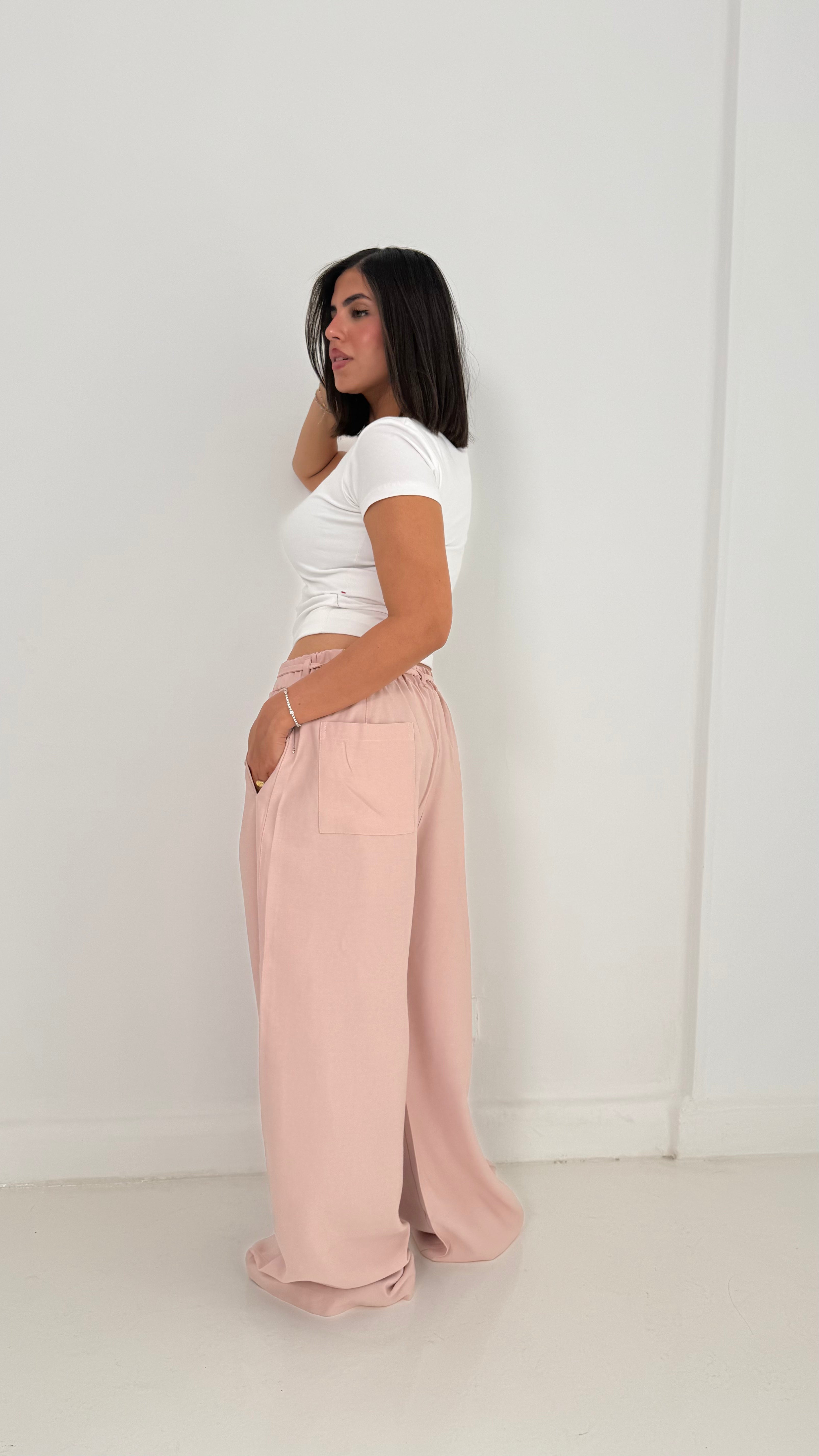 Pinky Linen Wide-Leg Pants